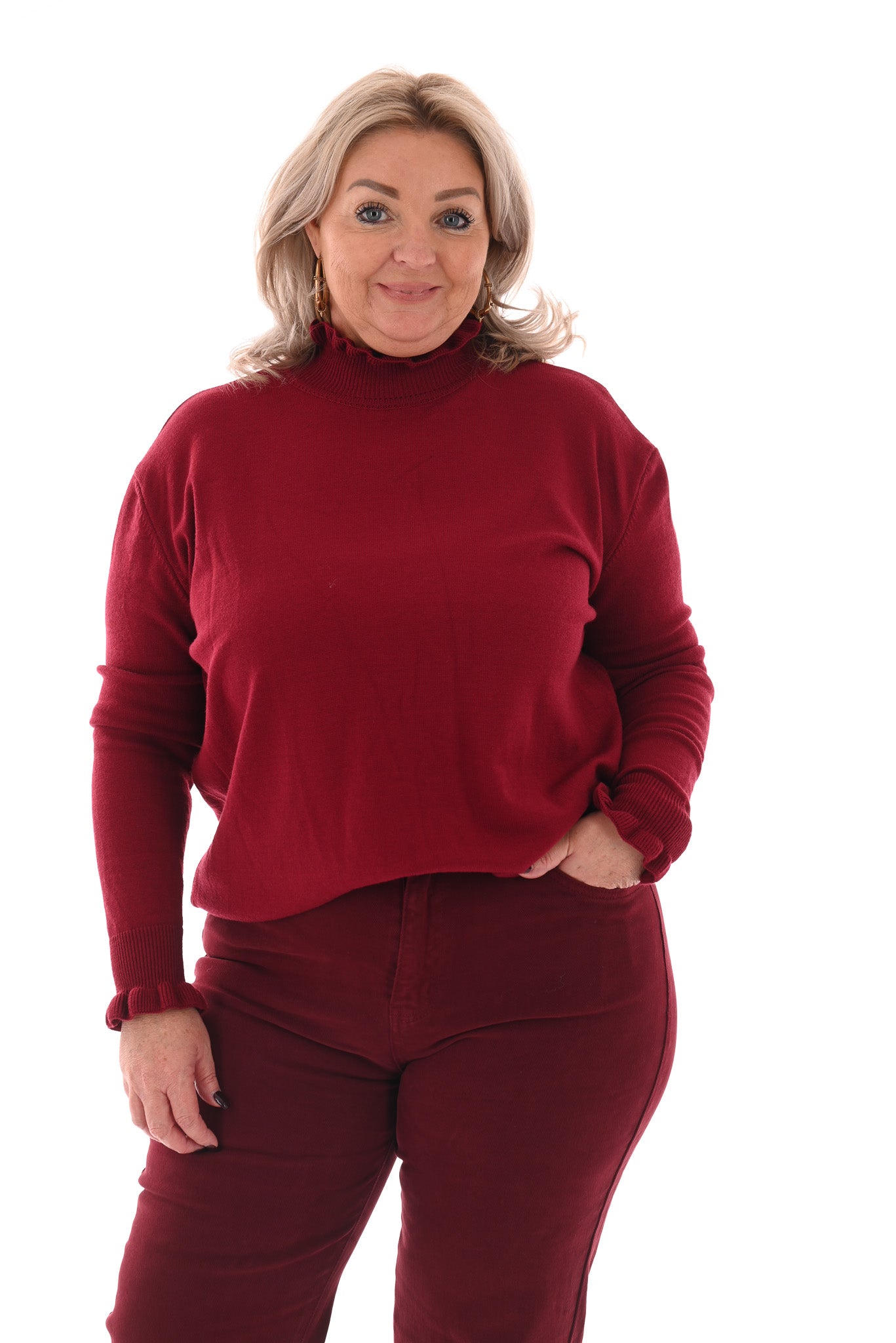 Basic trui roezelkraag bordeaux