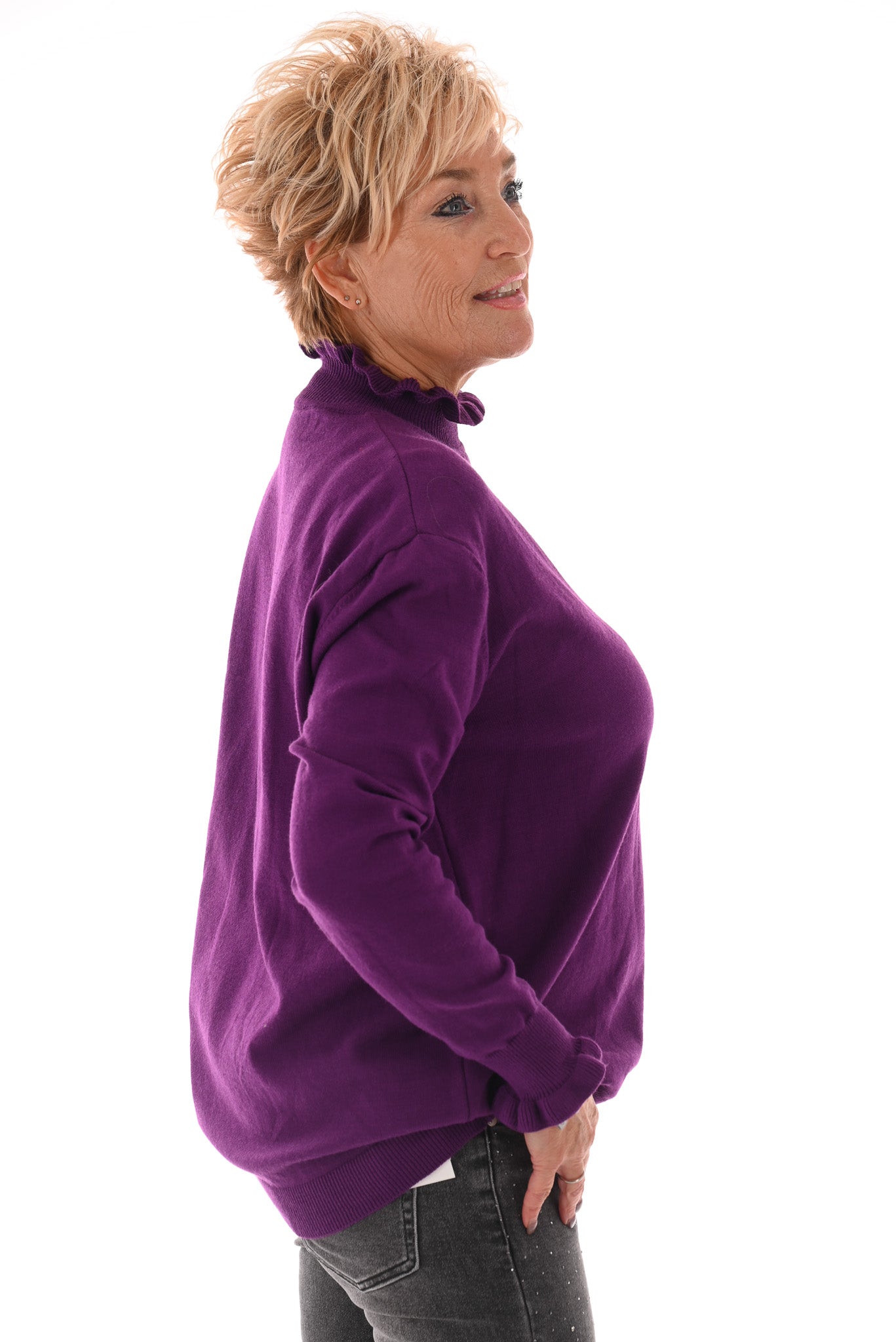 Basic trui roezelkraag paars