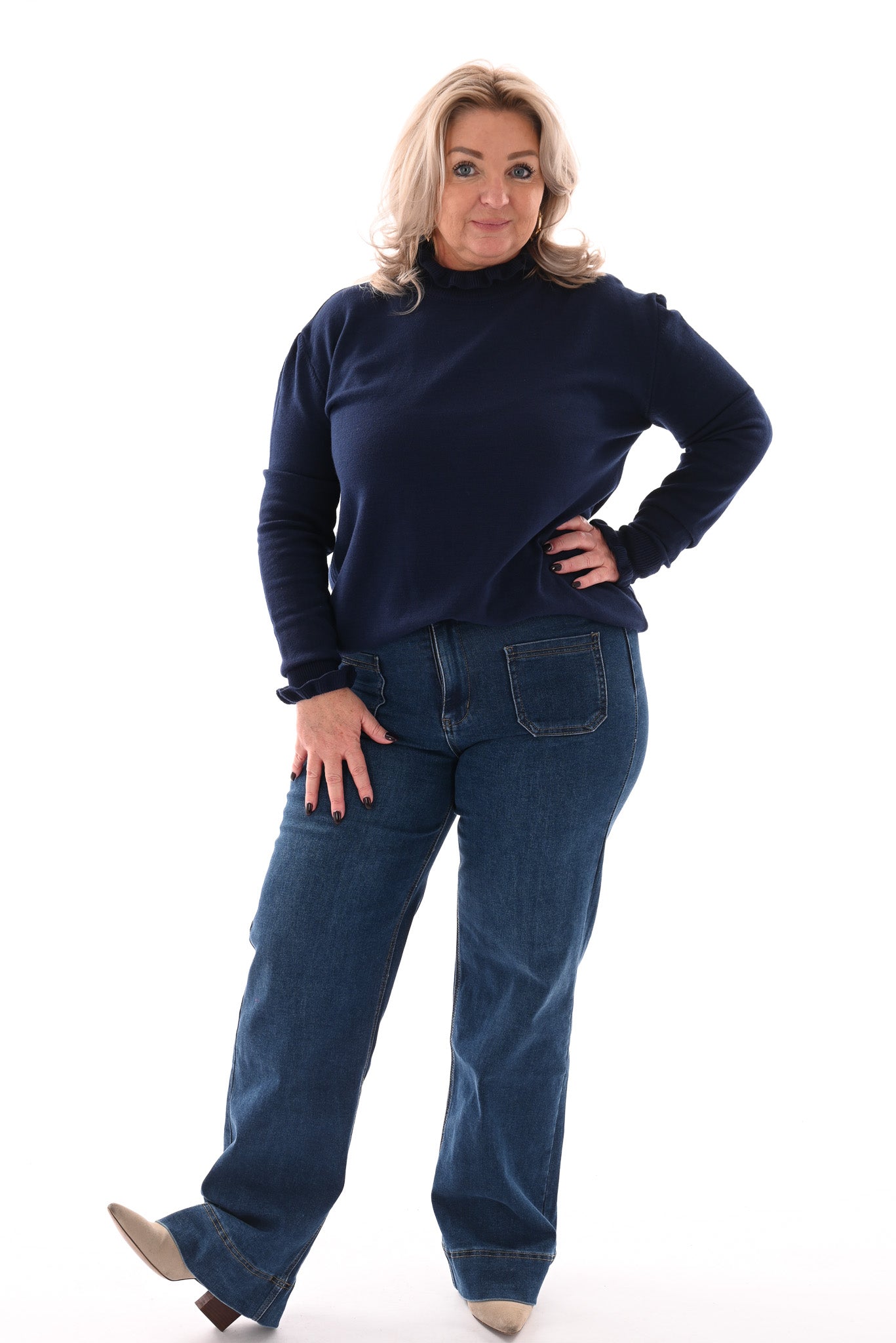 Basic trui roezelkraag marineblauw