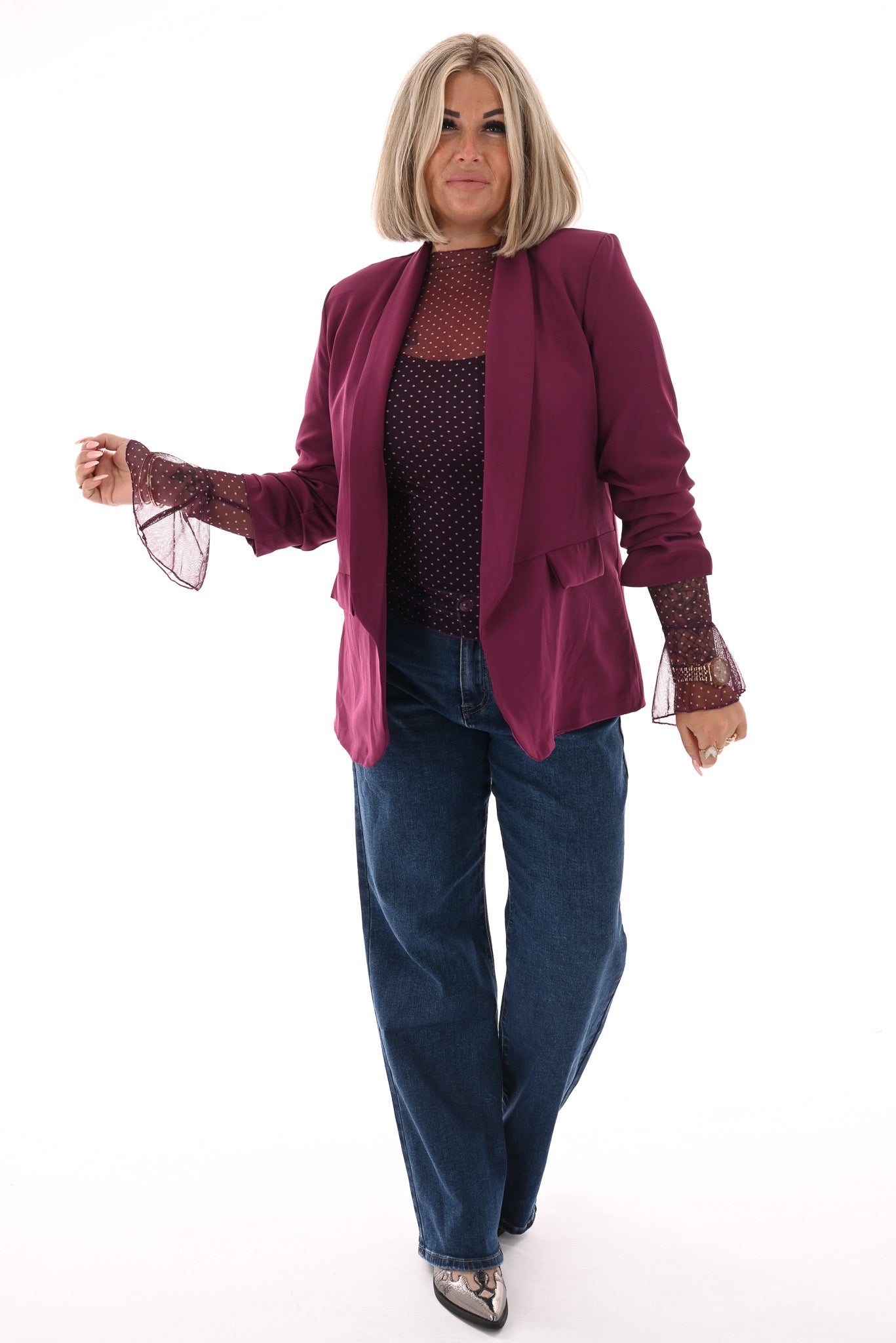 Blazer gedrapeerde mouwen magenta