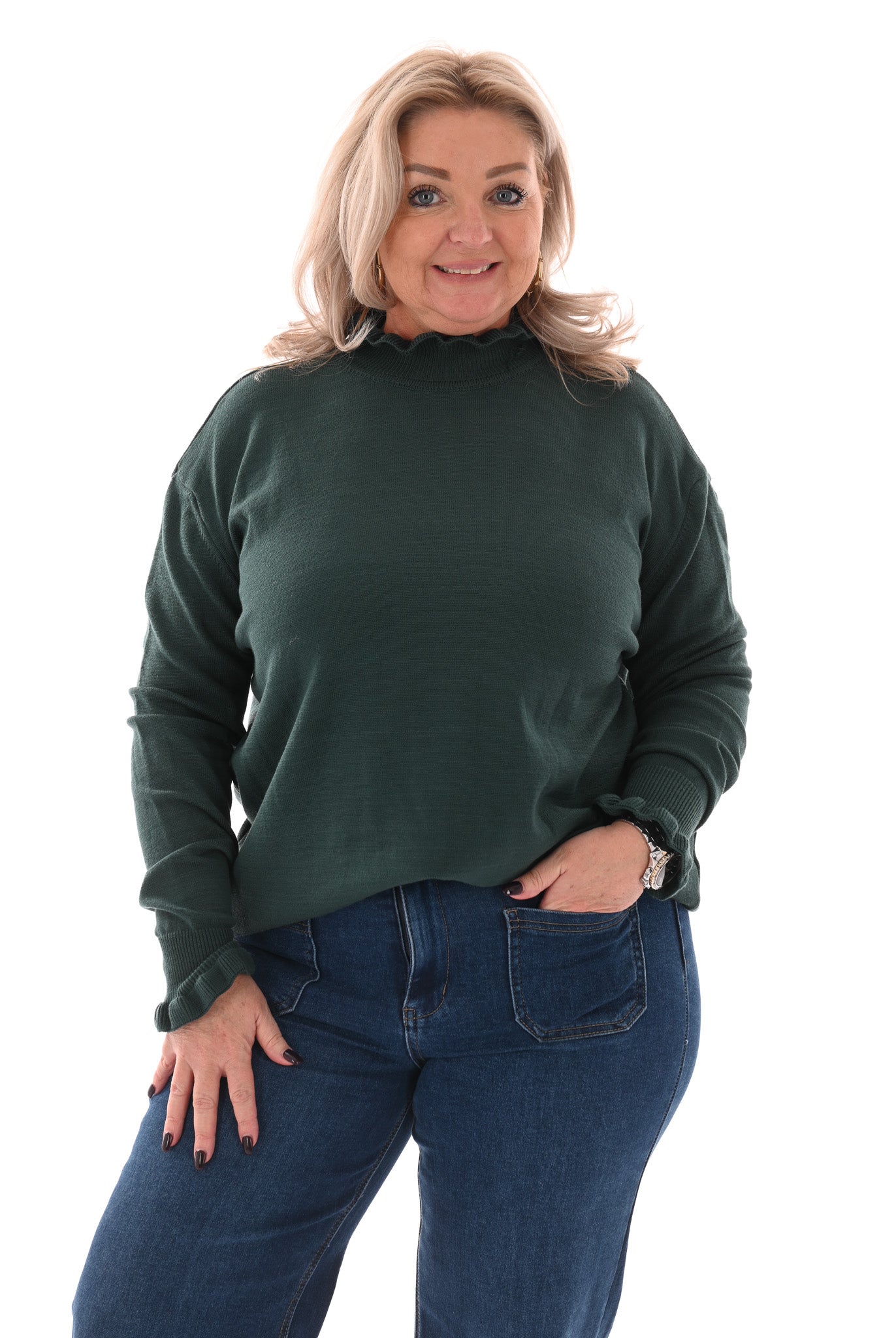 Basic trui roezelkraag flessengroen