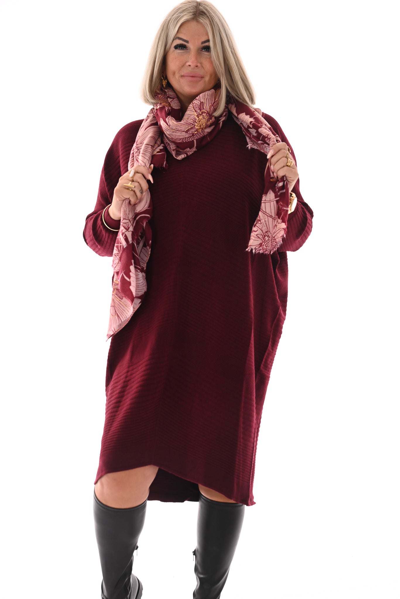 Jurk lijnen v-hals bordeaux