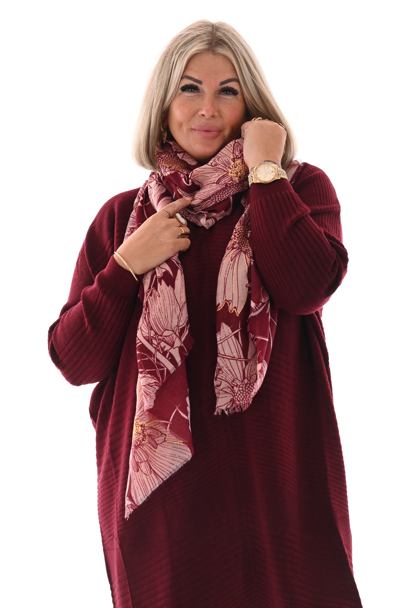 Jurk lijnen v-hals bordeaux