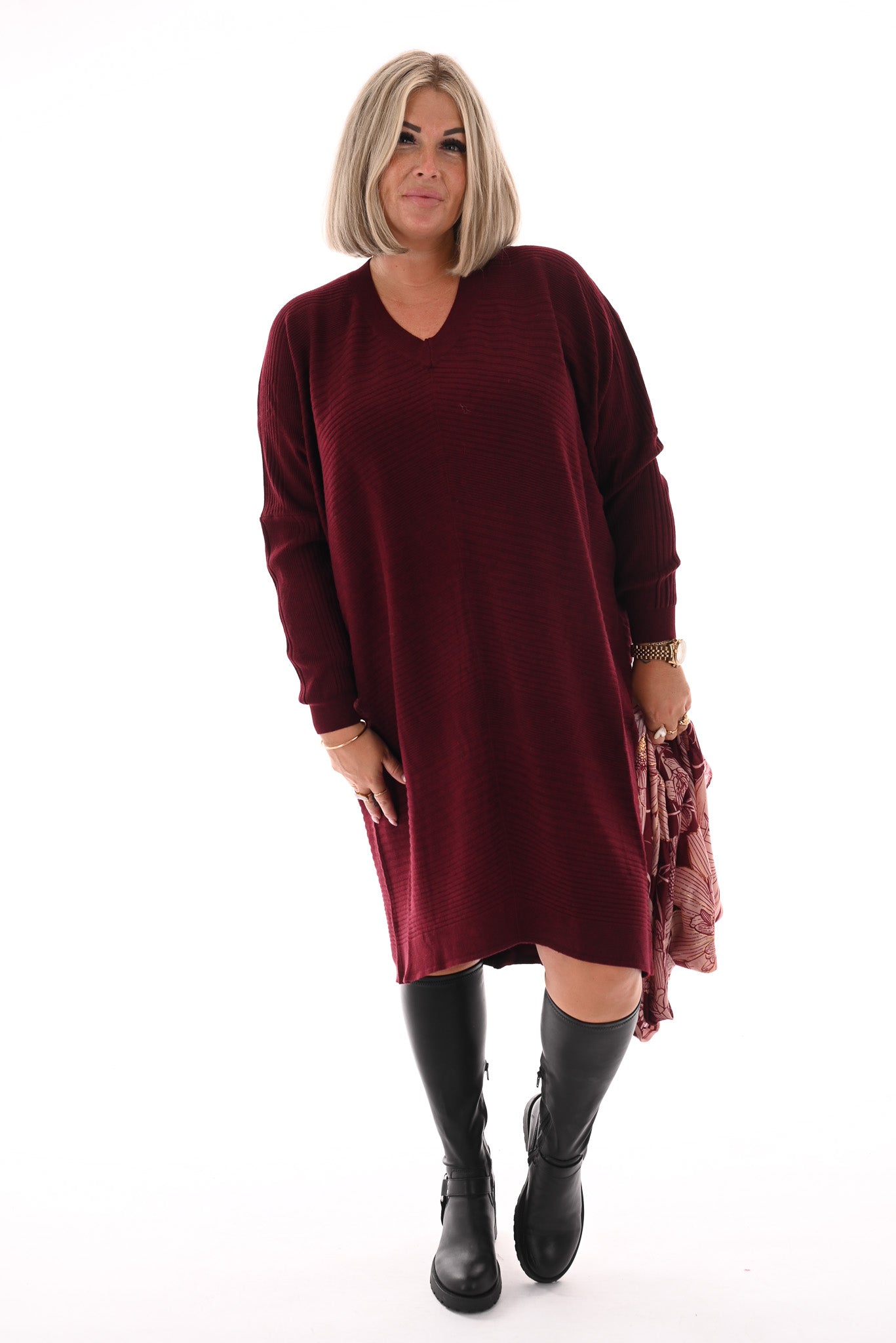 Jurk lijnen v-hals bordeaux