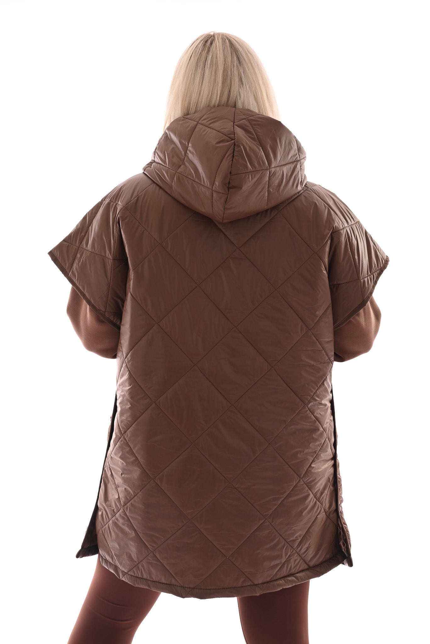 Lange bodywarmer met capuchon bruin