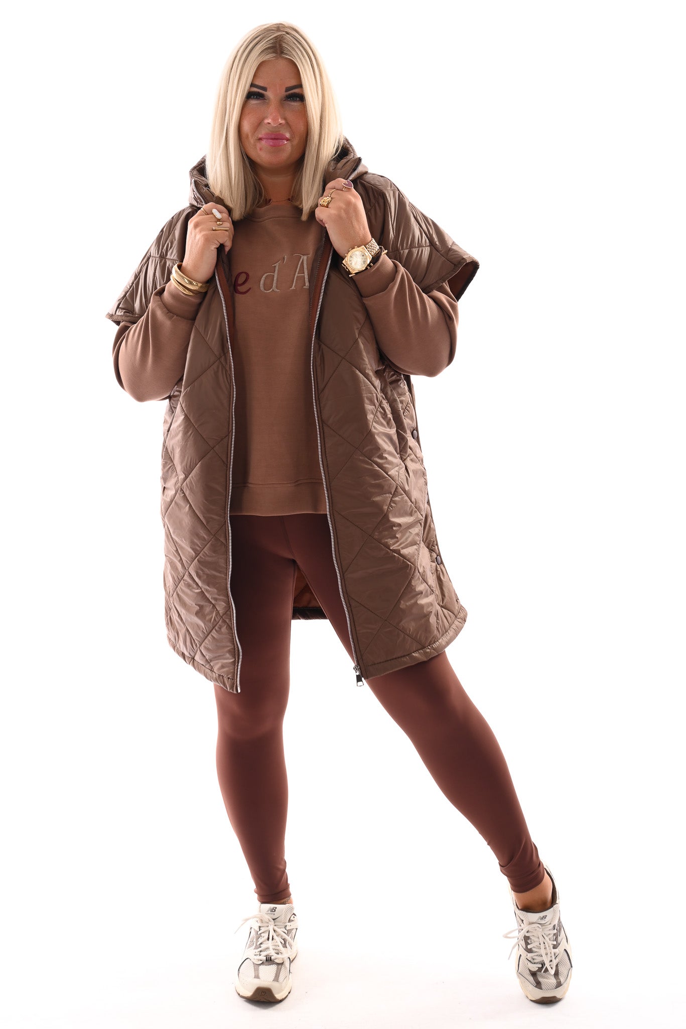 Lange bodywarmer met capuchon bruin