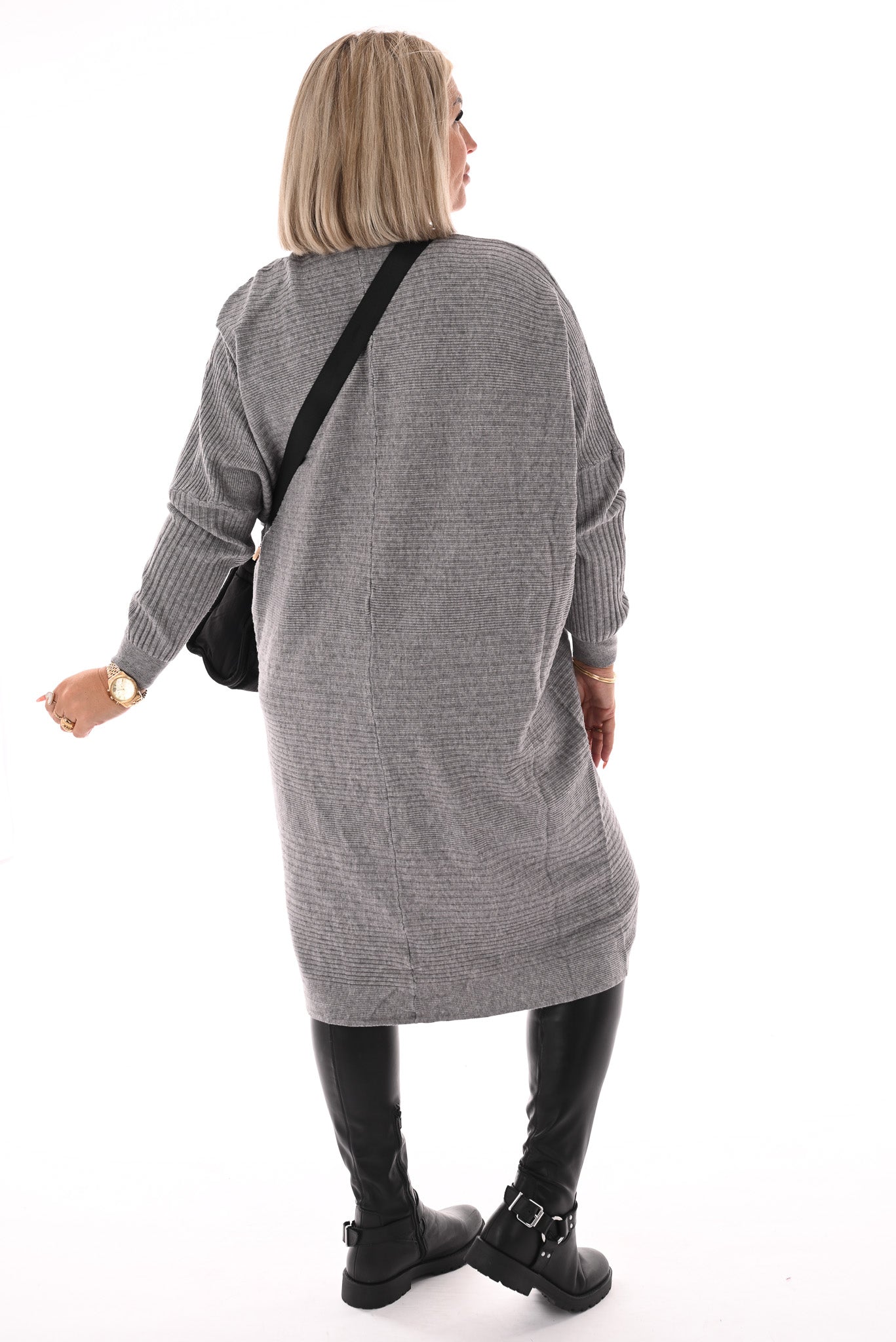 Jurk lijnen v-hals grijs