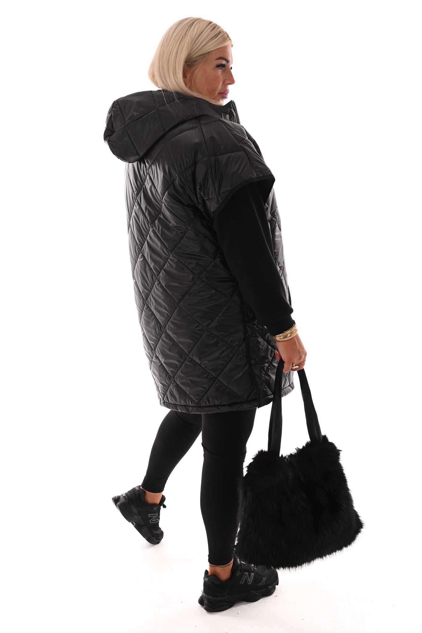 Lange bodywarmer met capuchon zwart