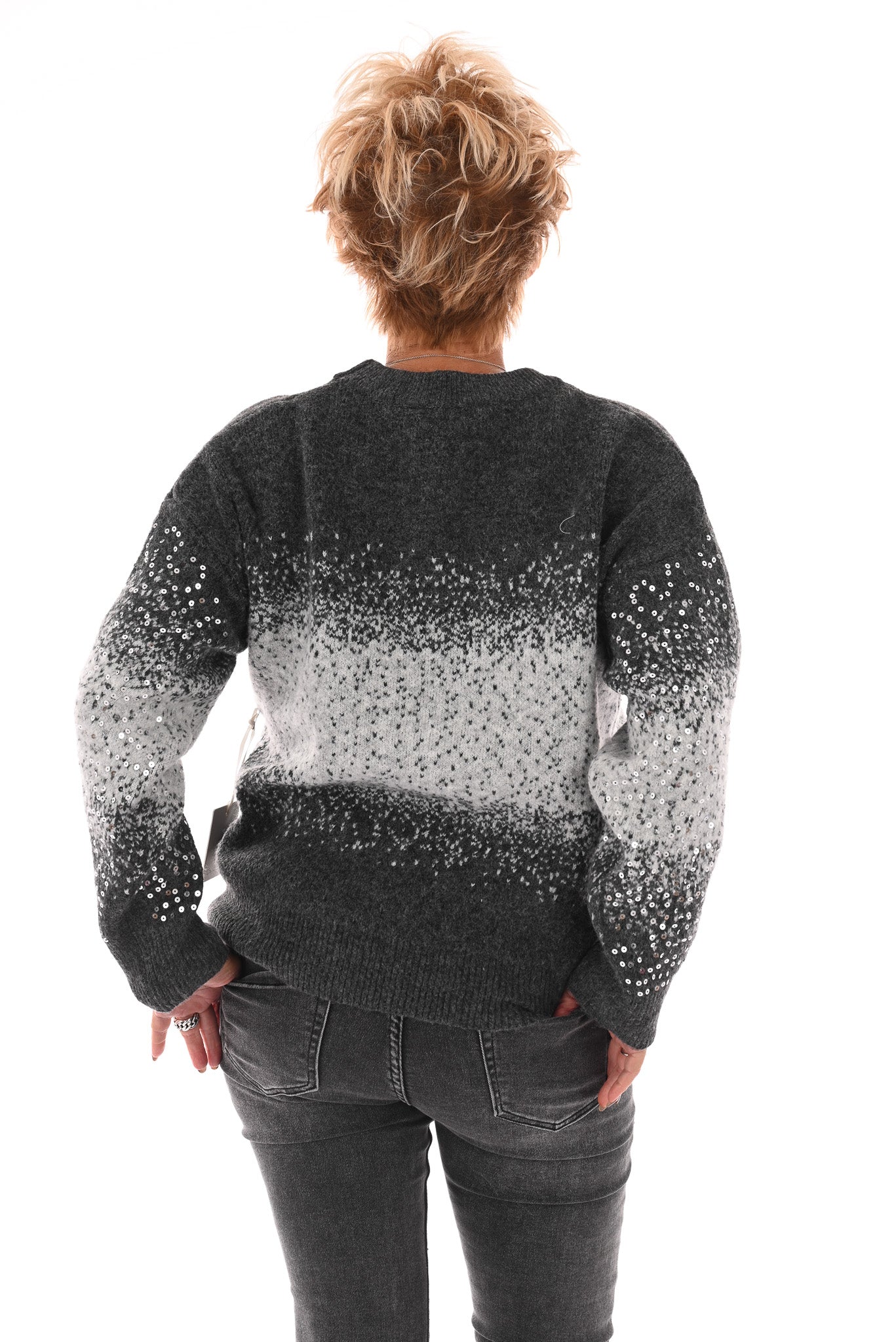 Trui overloop paillet grijs