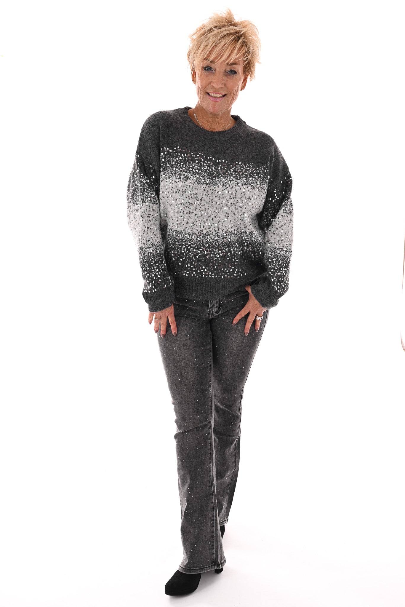 Trui overloop paillet grijs