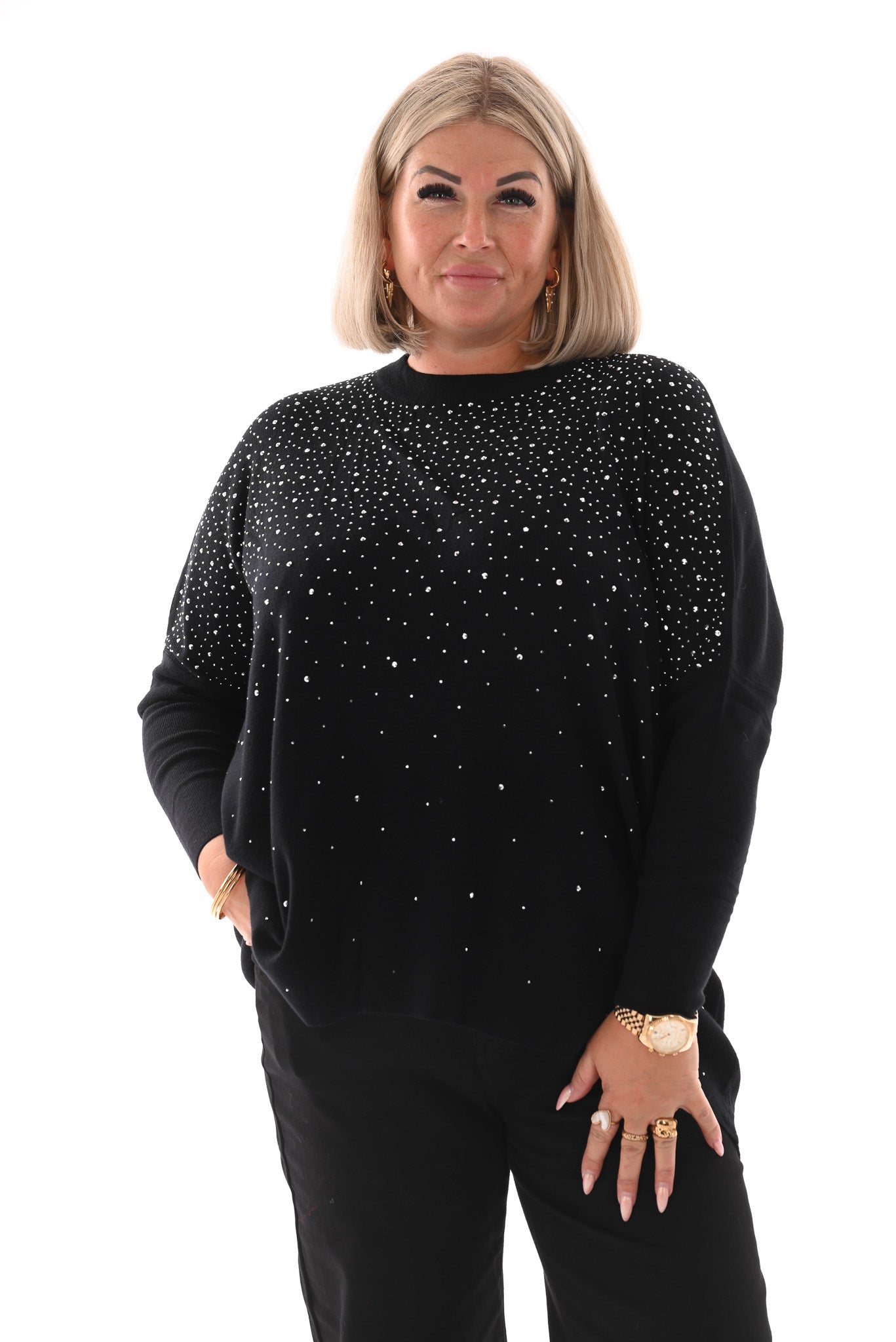 Trui met strassmix zwart