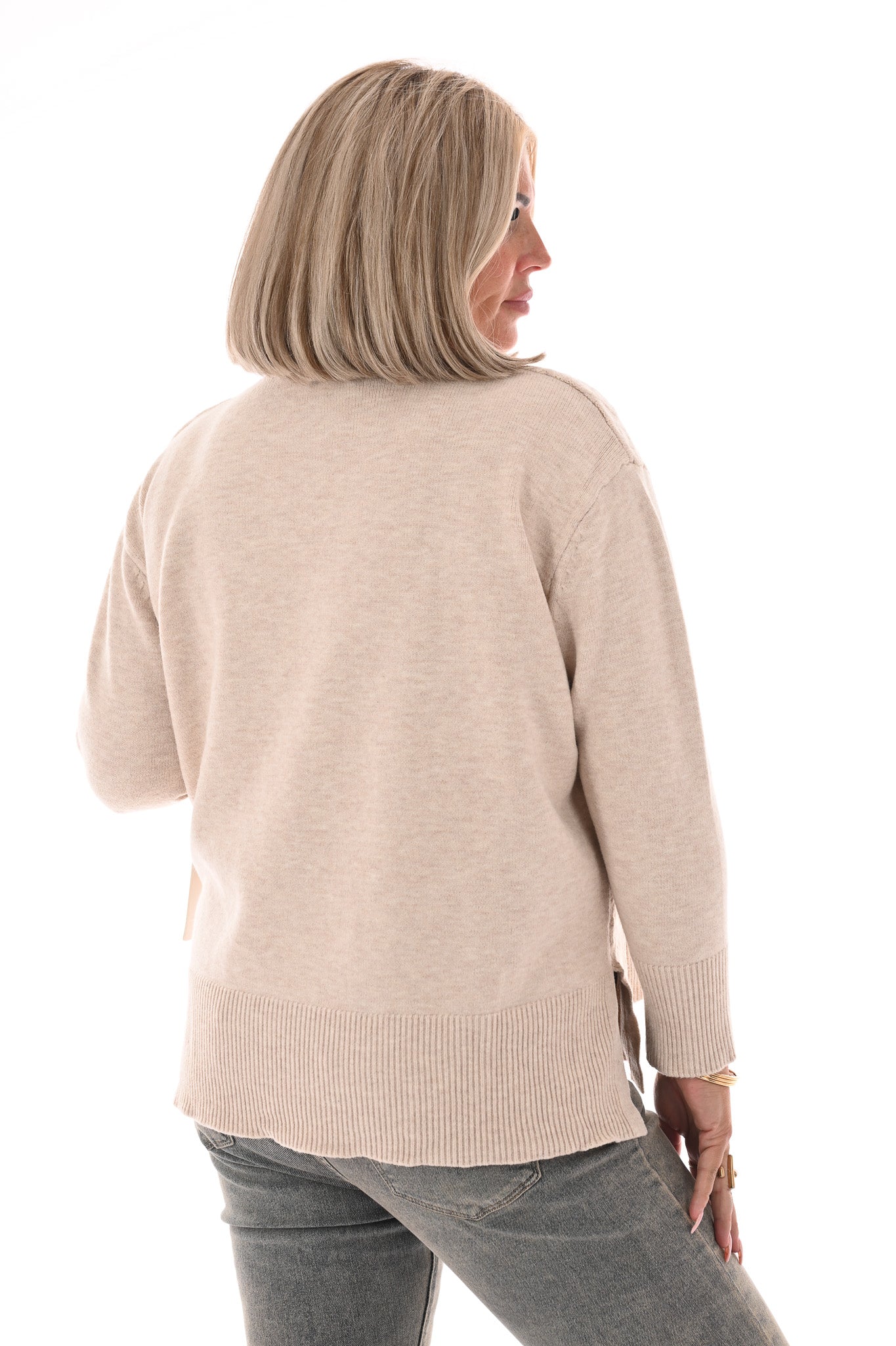 Trui kabels strass beige