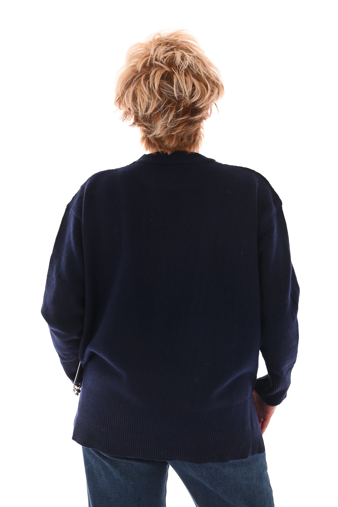 Trui kabels strass marineblauw