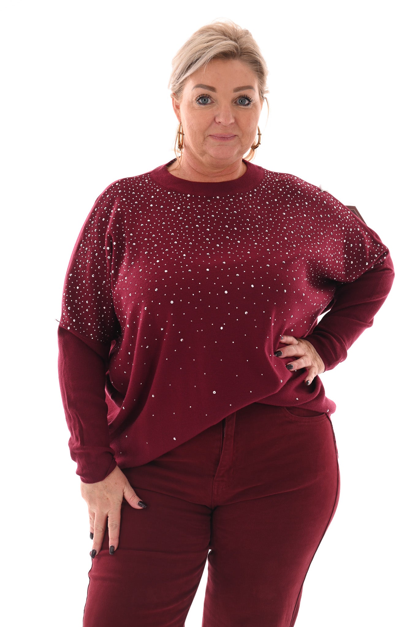 Trui met strassmix bordeaux