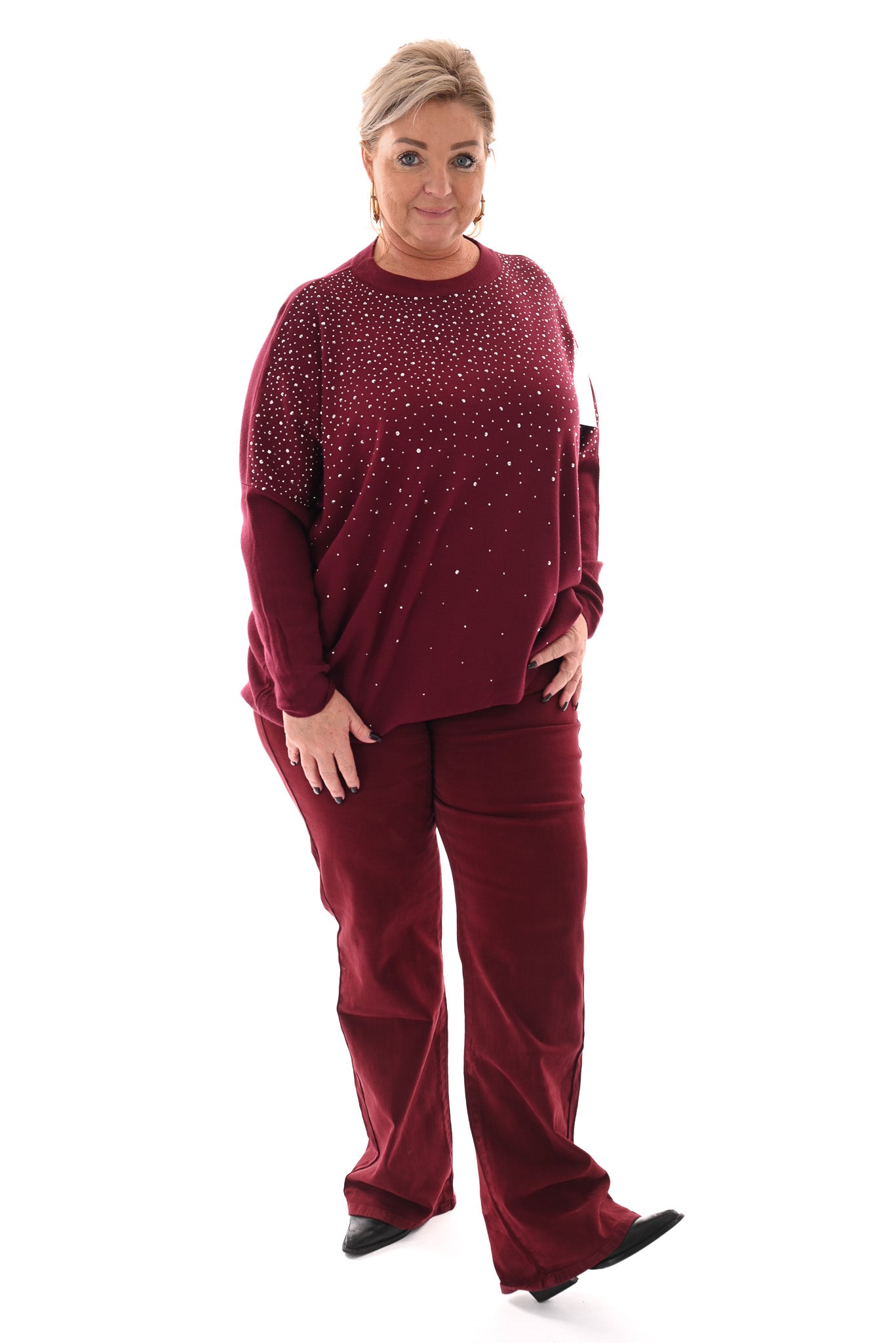 Trui met strassmix bordeaux