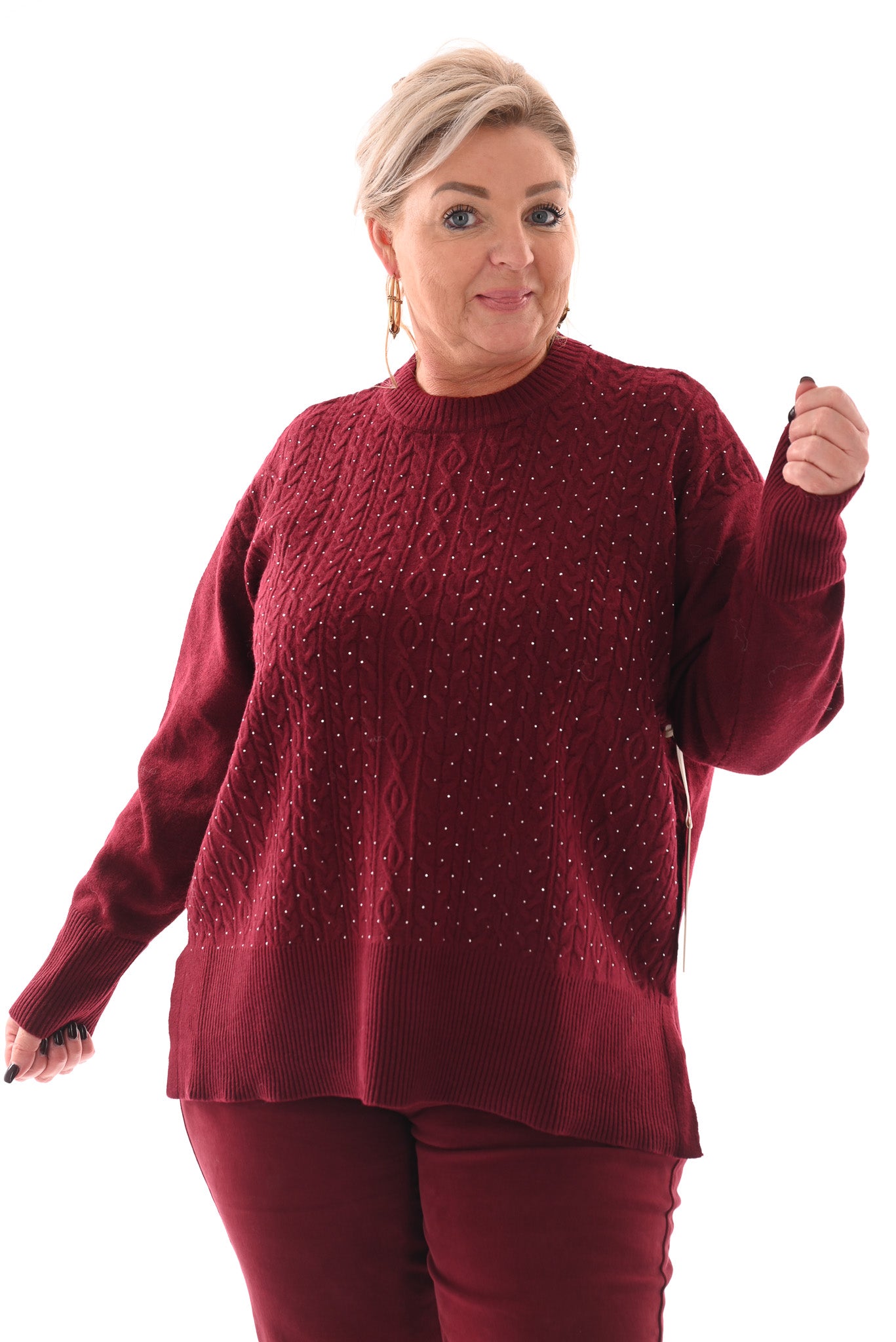 Trui kabels strass bordeaux