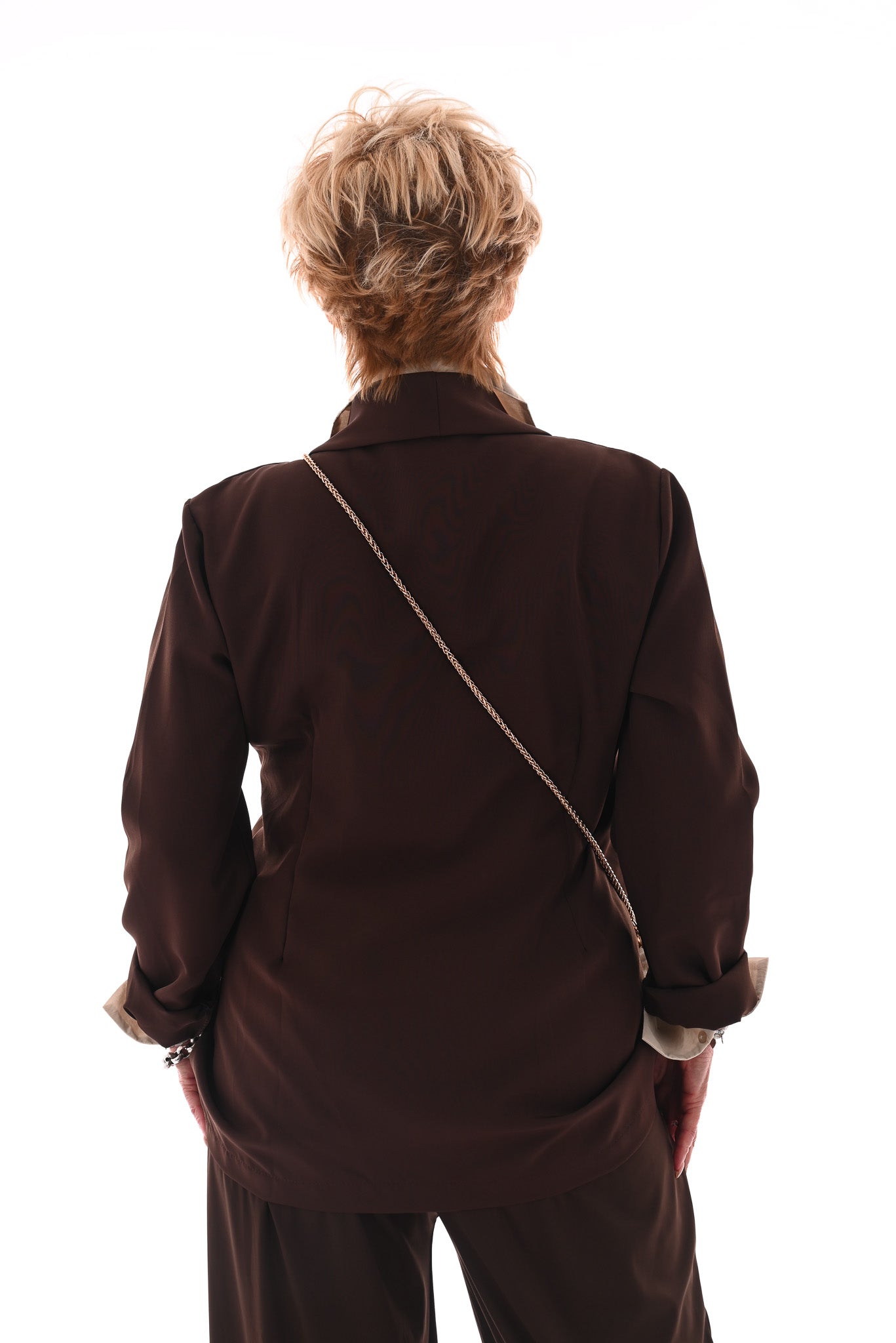 Blazer met ceintuur en gouden gesp donkerbruin
