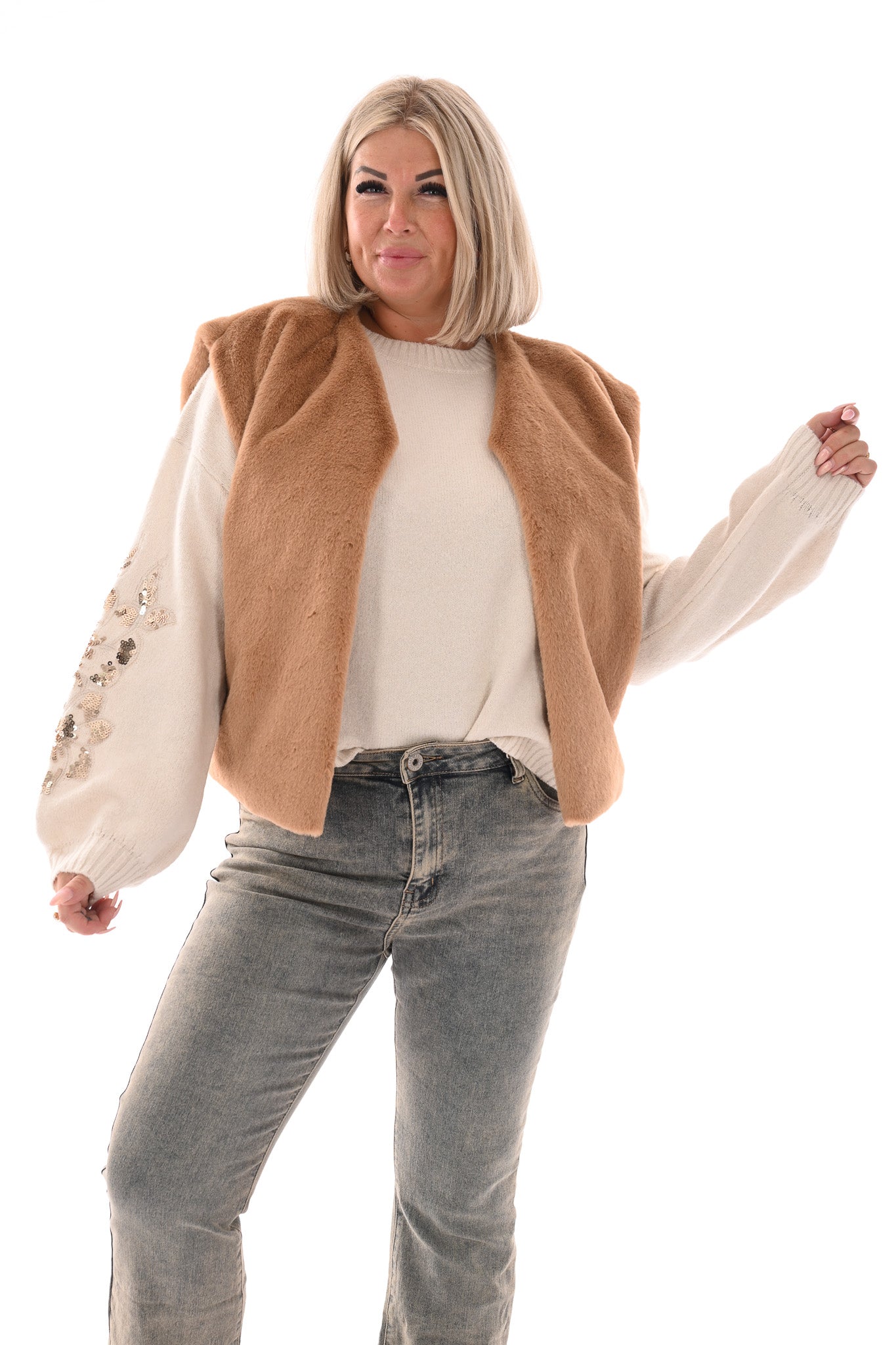 Gilet faux fur camel