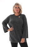 fijn gebreide trui met ronde hals donkergrijs