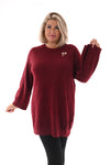 fijn gebreide trui met ronde hals bordeaux