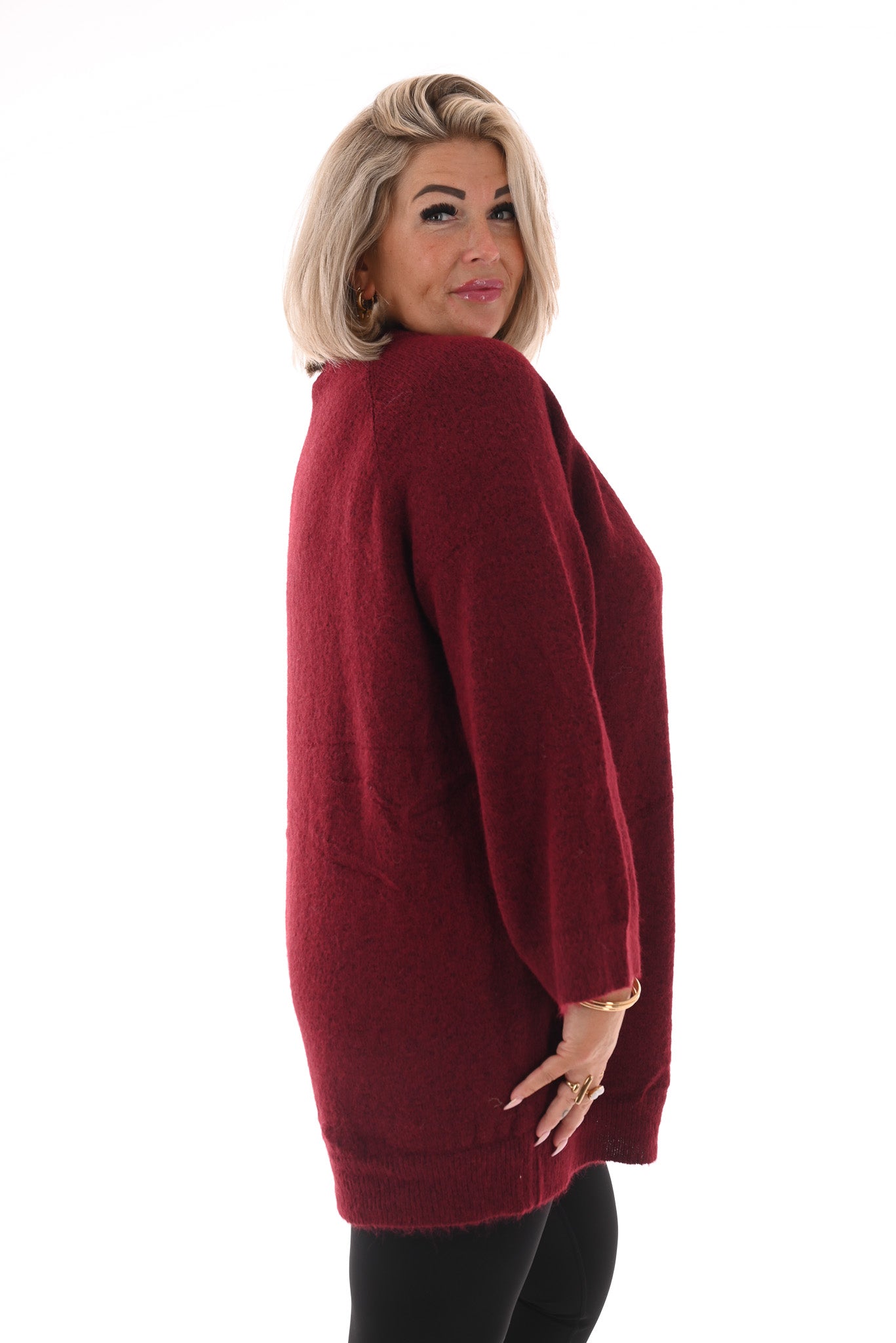 fijn gebreide trui met ronde hals bordeaux