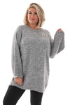 fijn gebreide trui met ronde hals lichtgrijs