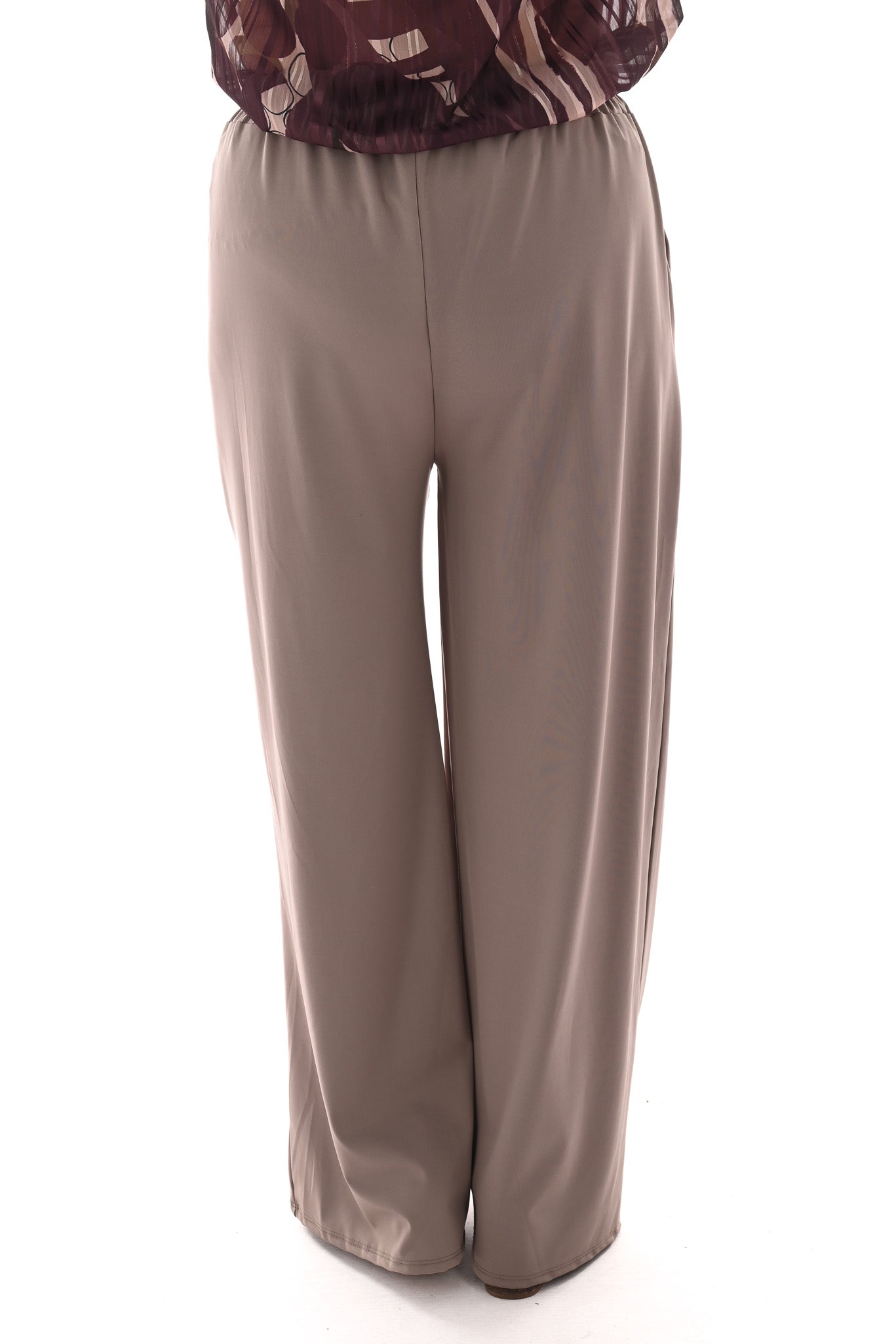 Wijde travel broek met aantrekkoord taupe