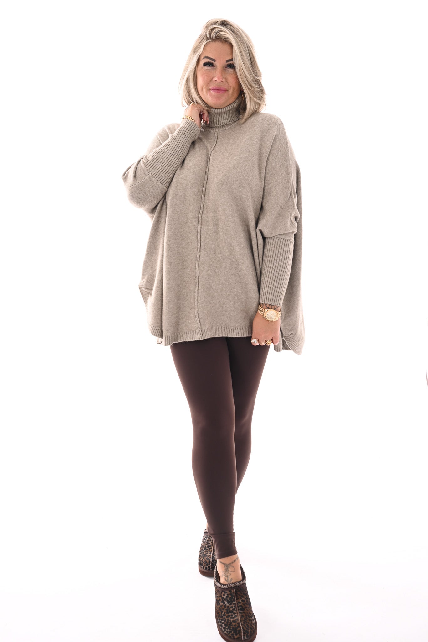 Tuniek met col en streep taupe