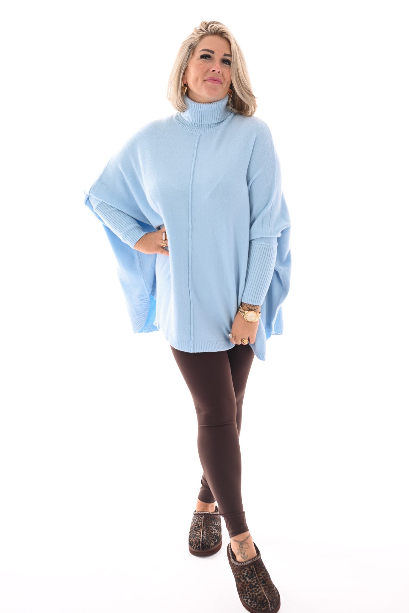 Tuniek met col en streep lichtblauw