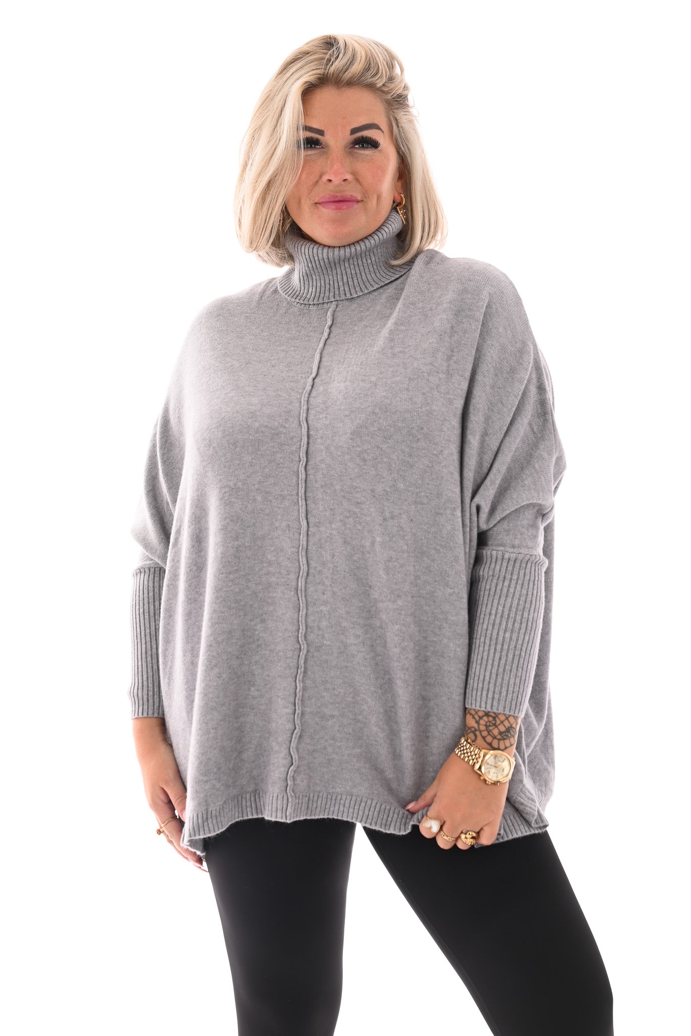 Tuniek met col en streep grijs