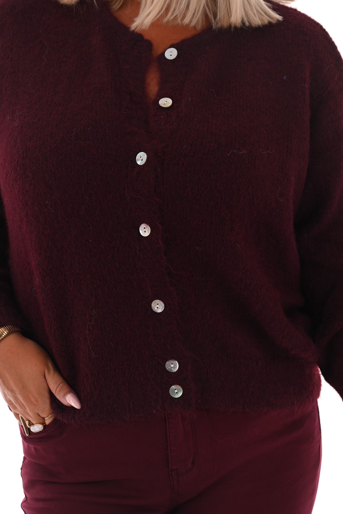 Fijn gebreid vest met knoopjes bordeaux