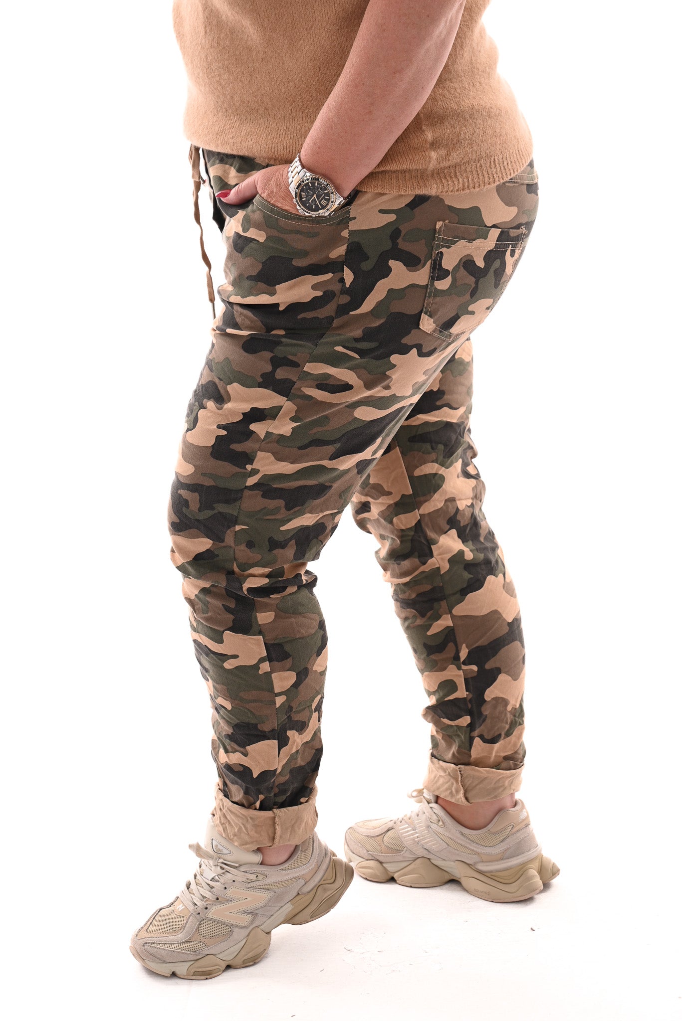 Stretchbroek camouflage beige
