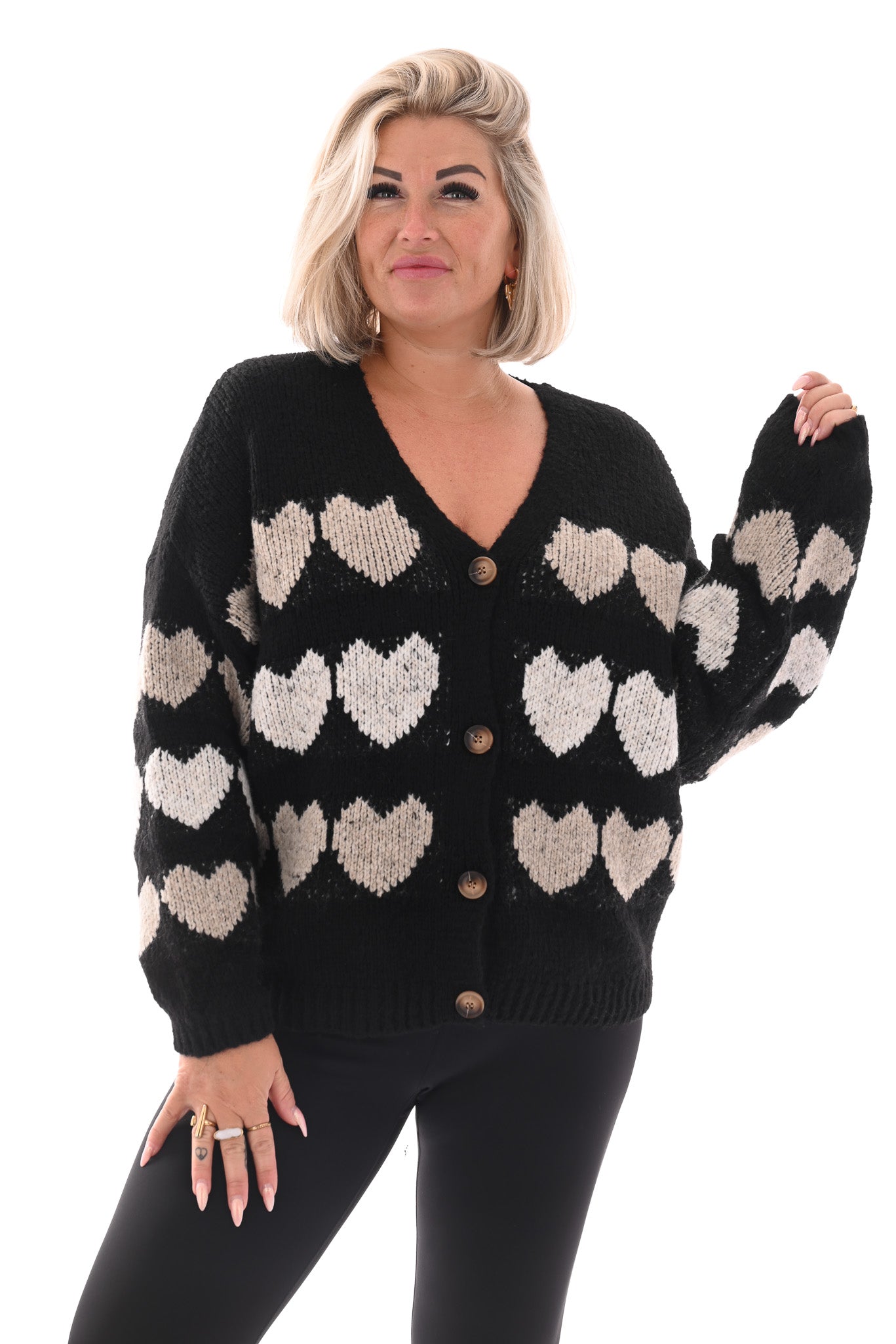 Fijn gebreid vest hartjes zwart