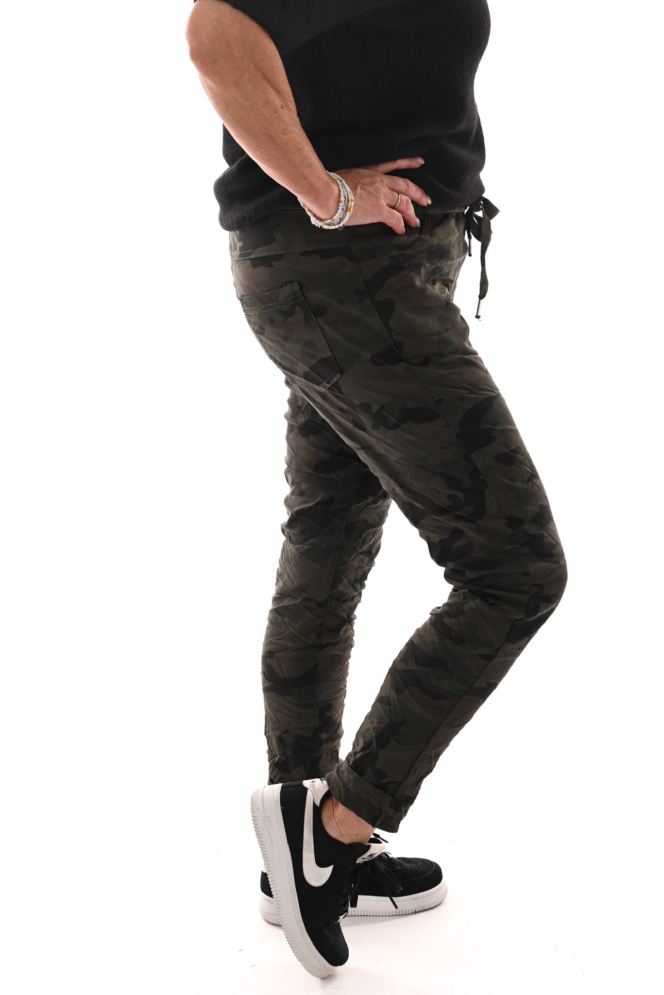 Stretchbroek camouflage legergroen