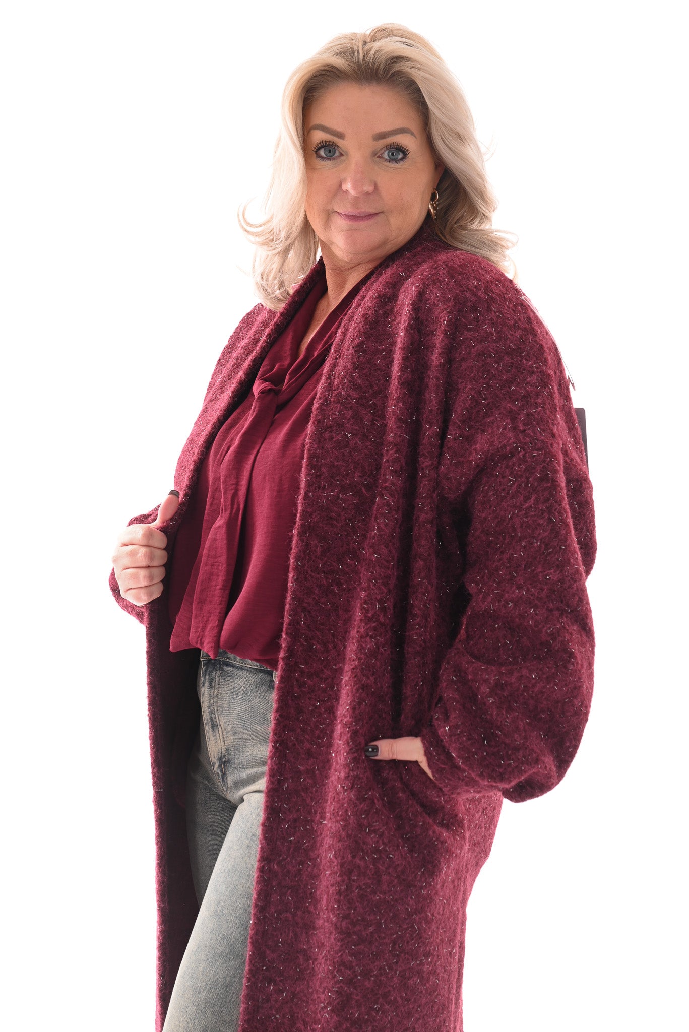 Wavy boucle vest lang bordeaux