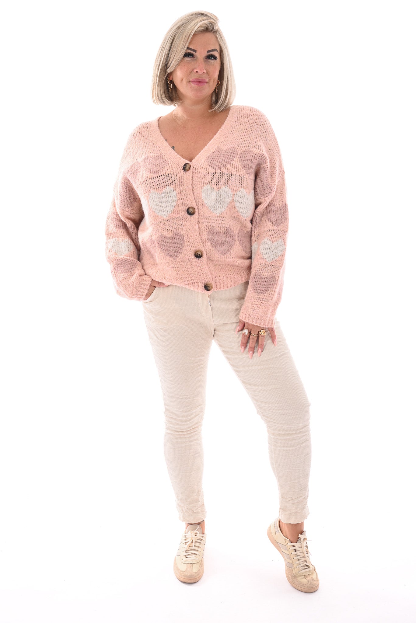 Fijn gebreid vest hartjes lichtroze