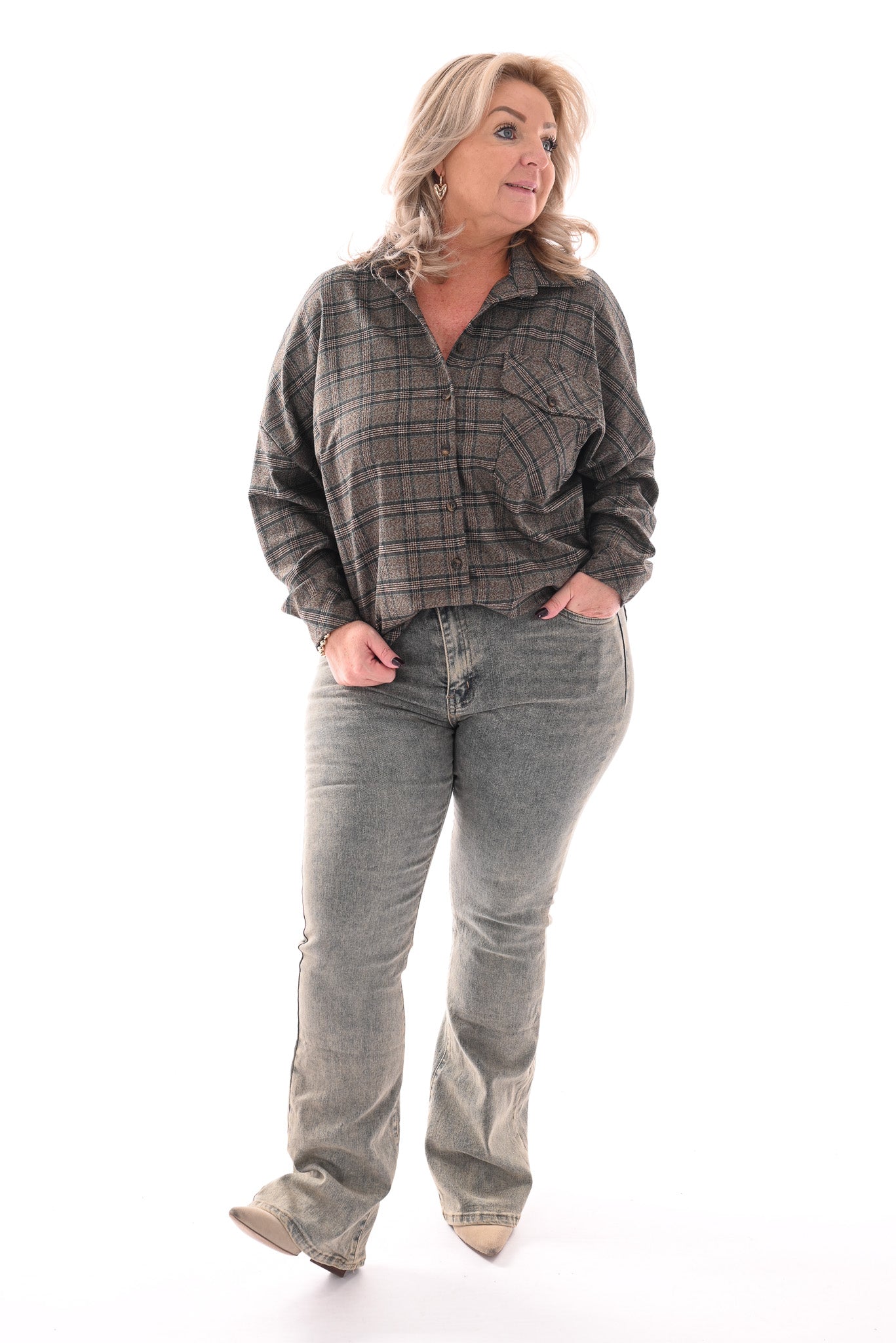 Blouse ruitprint marineblauw