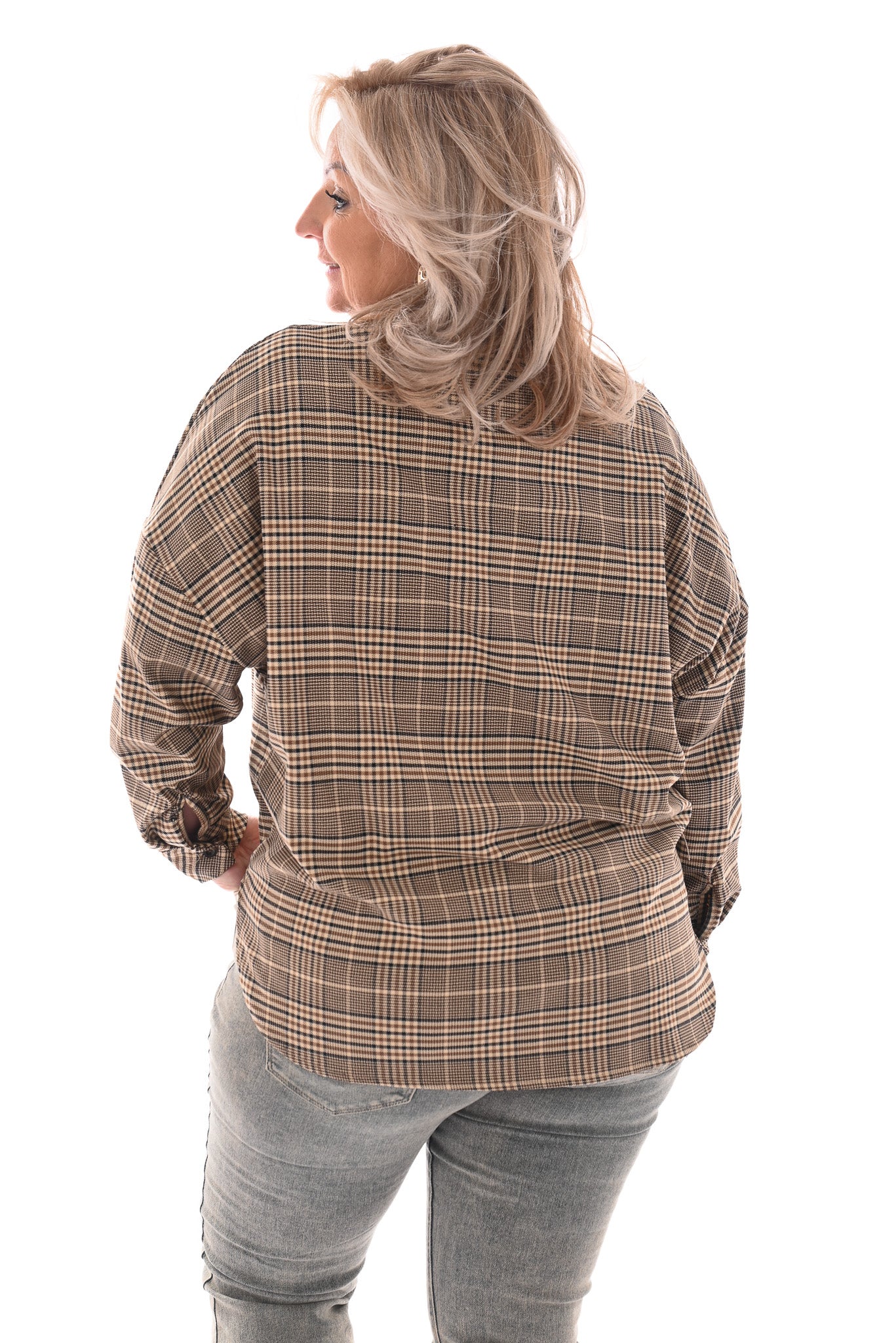 Blouse ruitprint beige