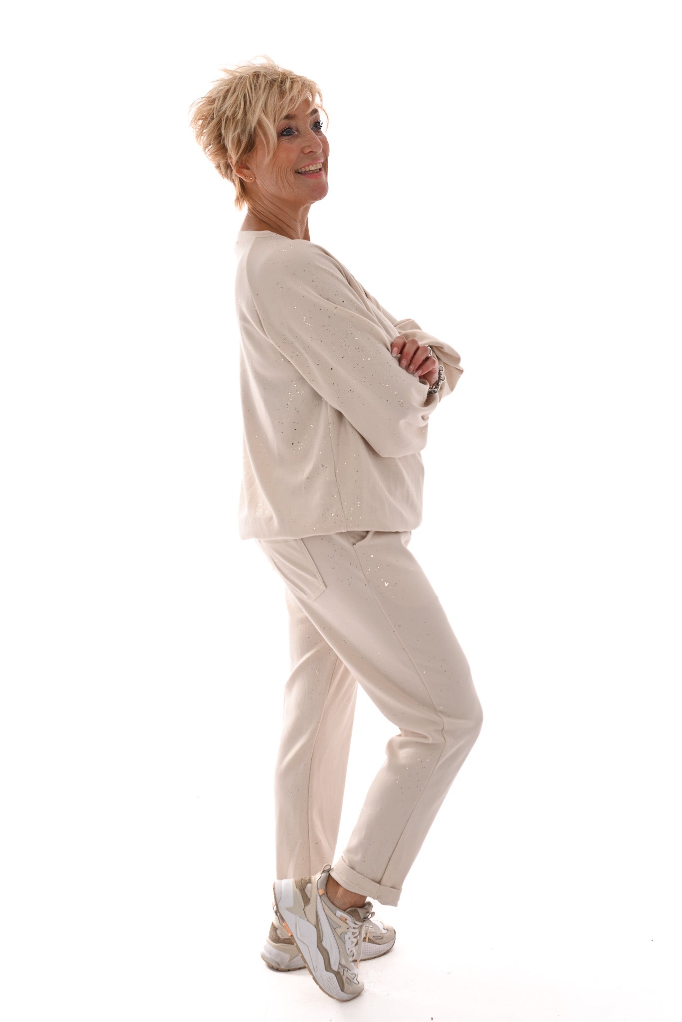 Tweedelig joggingset gouden glitter beige