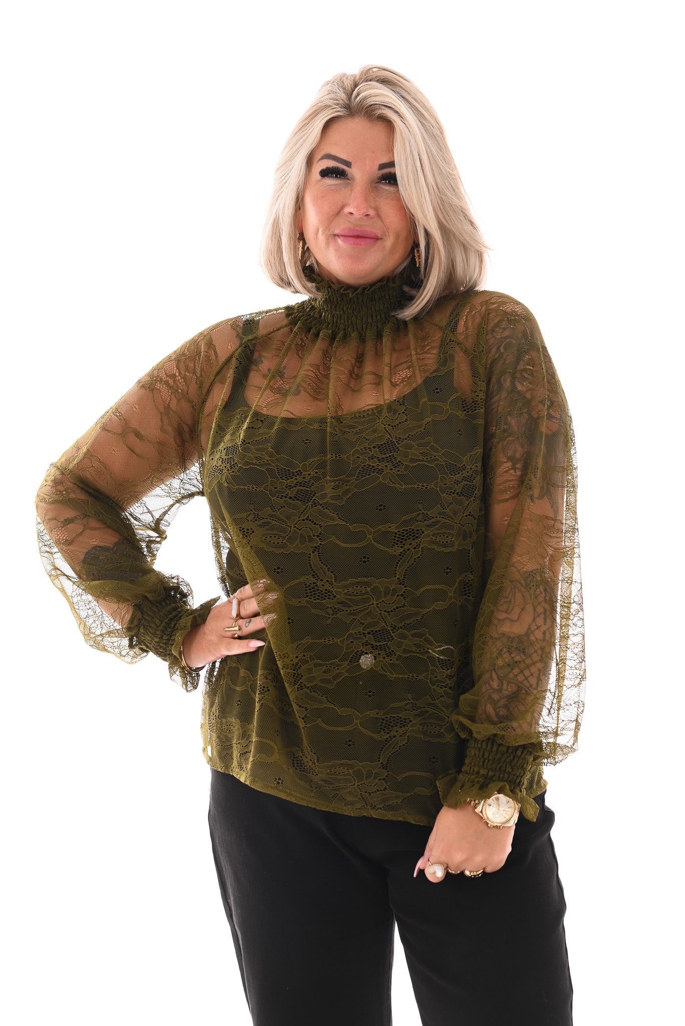 Kanten top smock kraag groen