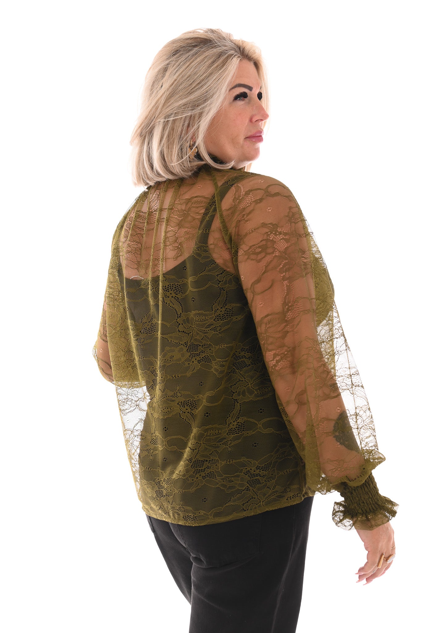 Kanten top smock kraag groen