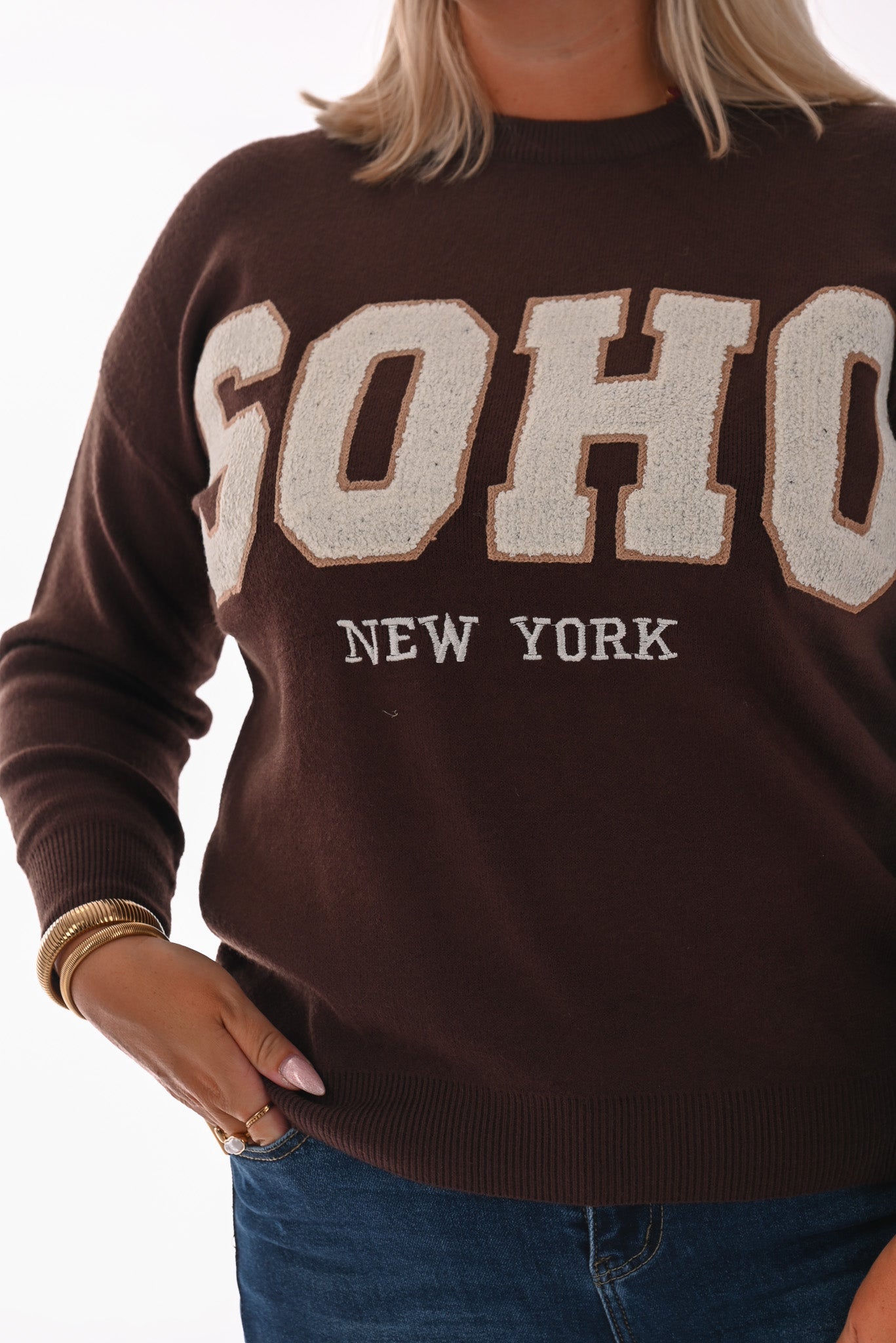 Fijn gebreide trui Soho donkerbruin