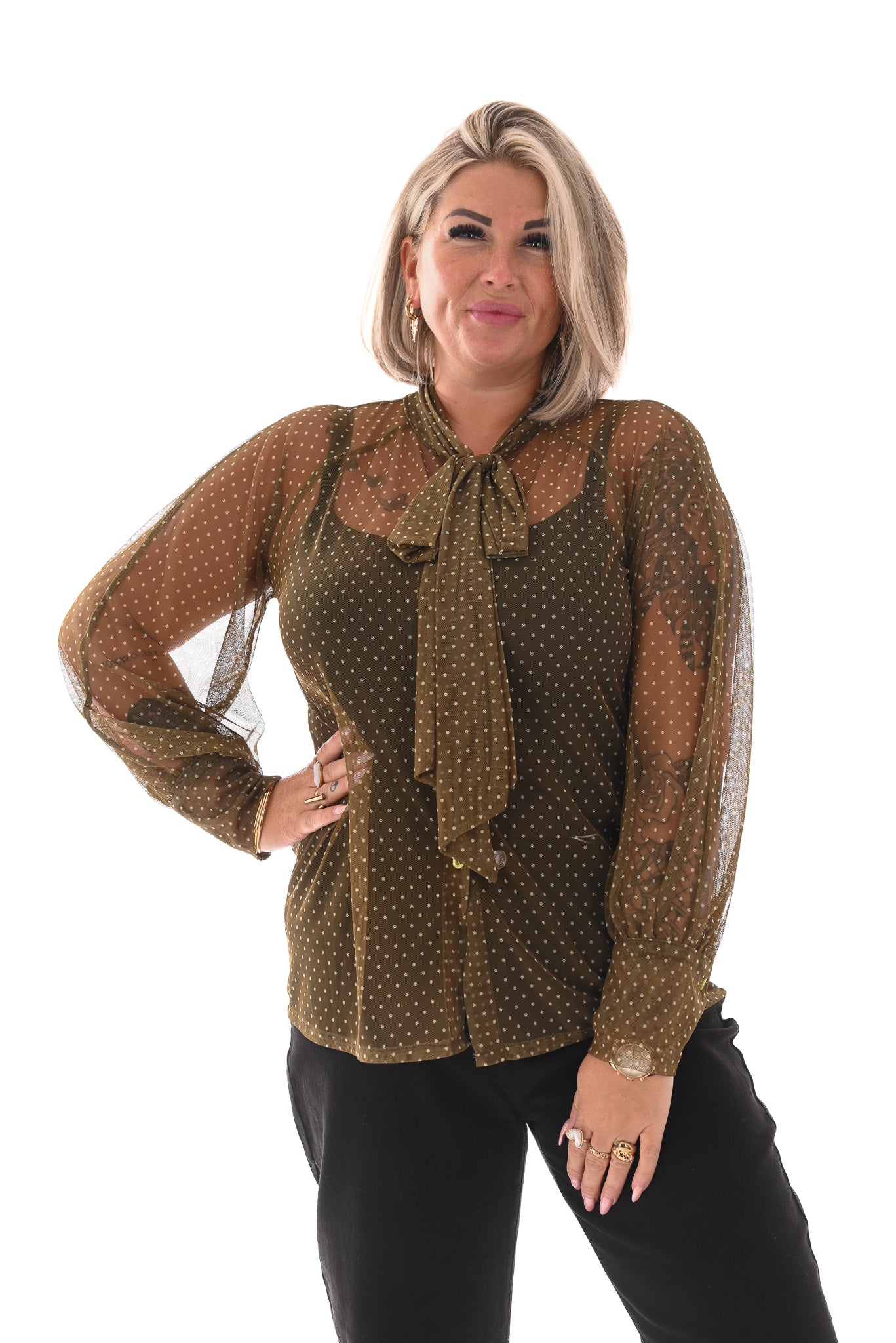Blouse dots met strik groen