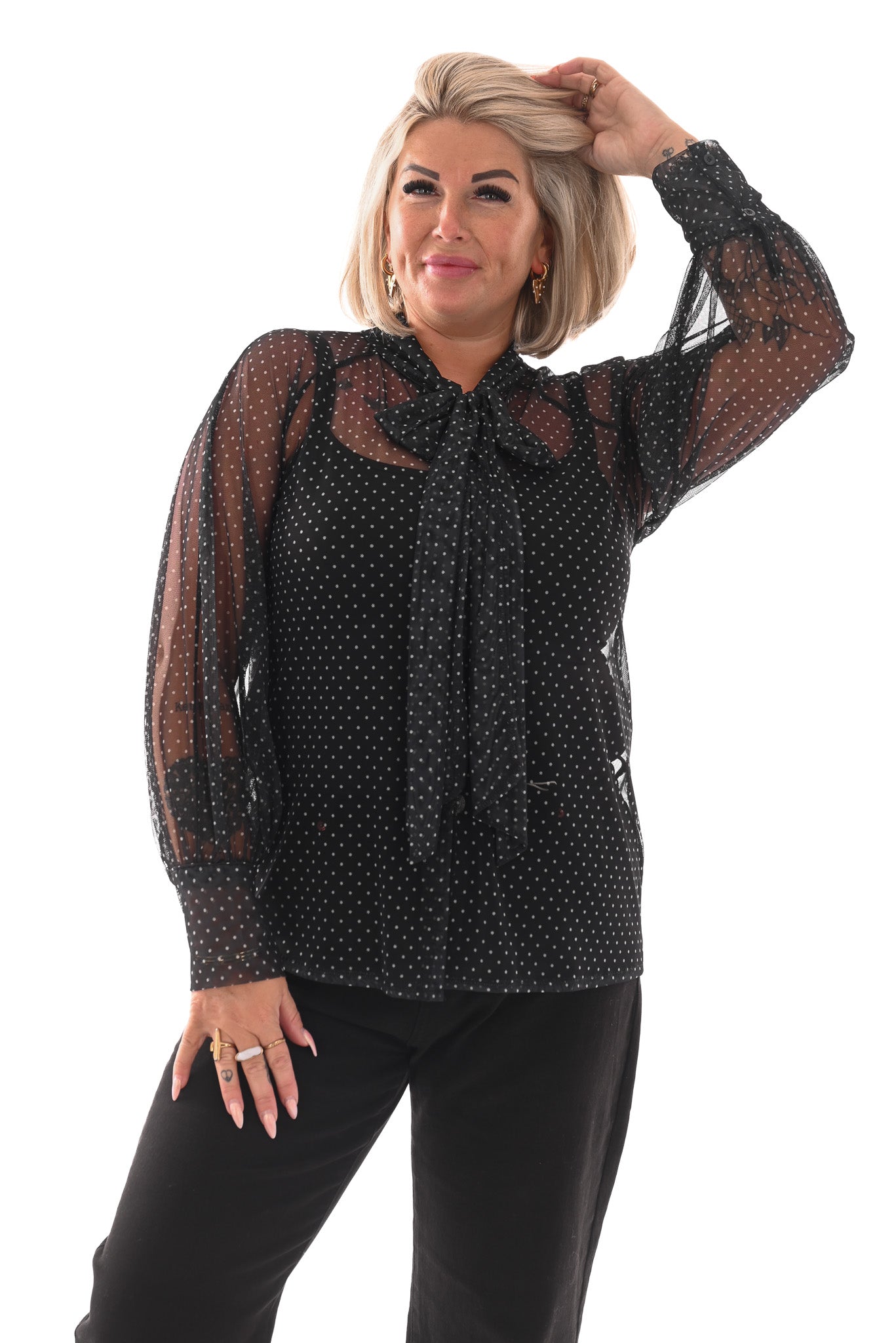 Blouse dots met strik zwart