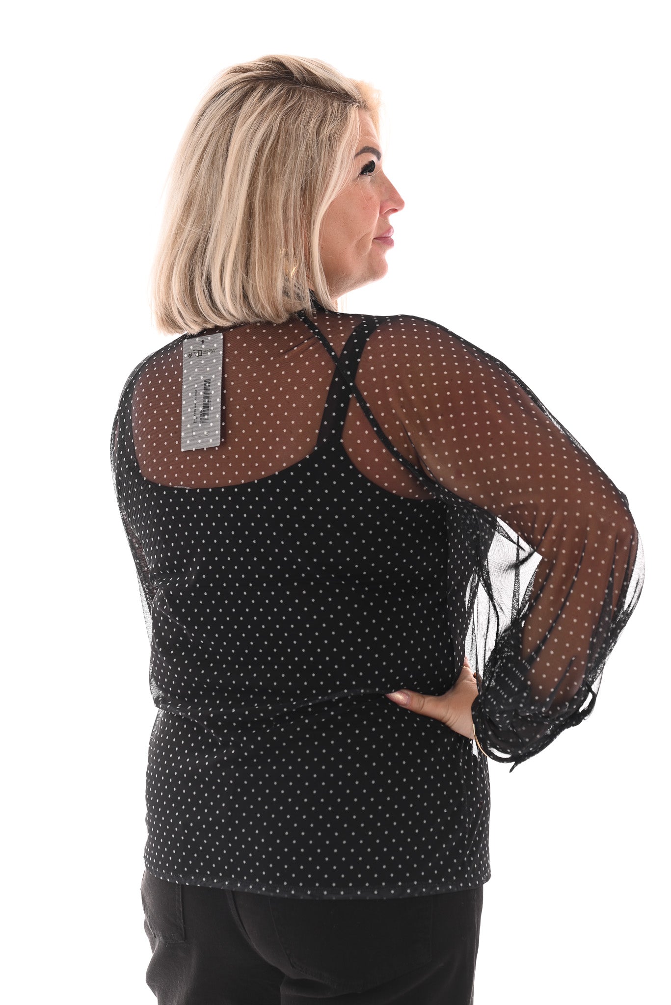 Blouse dots met strik zwart