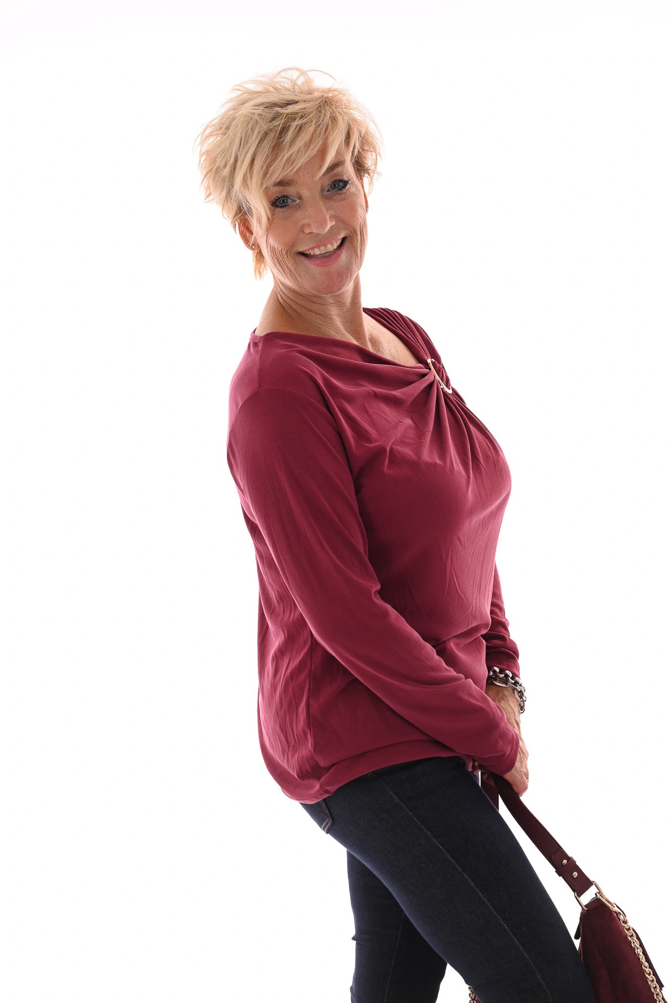 Top rib lange mouwen ring detail mauve
