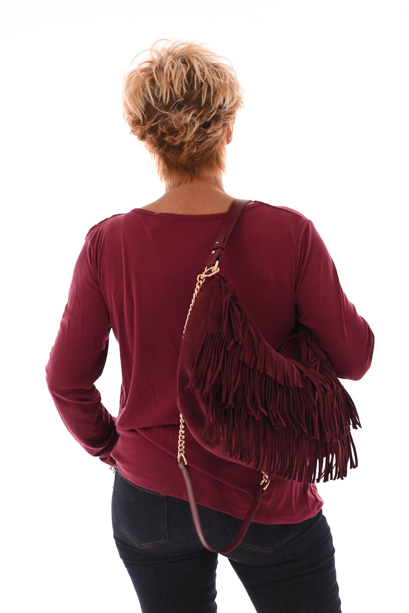 Top rib lange mouwen ring detail mauve