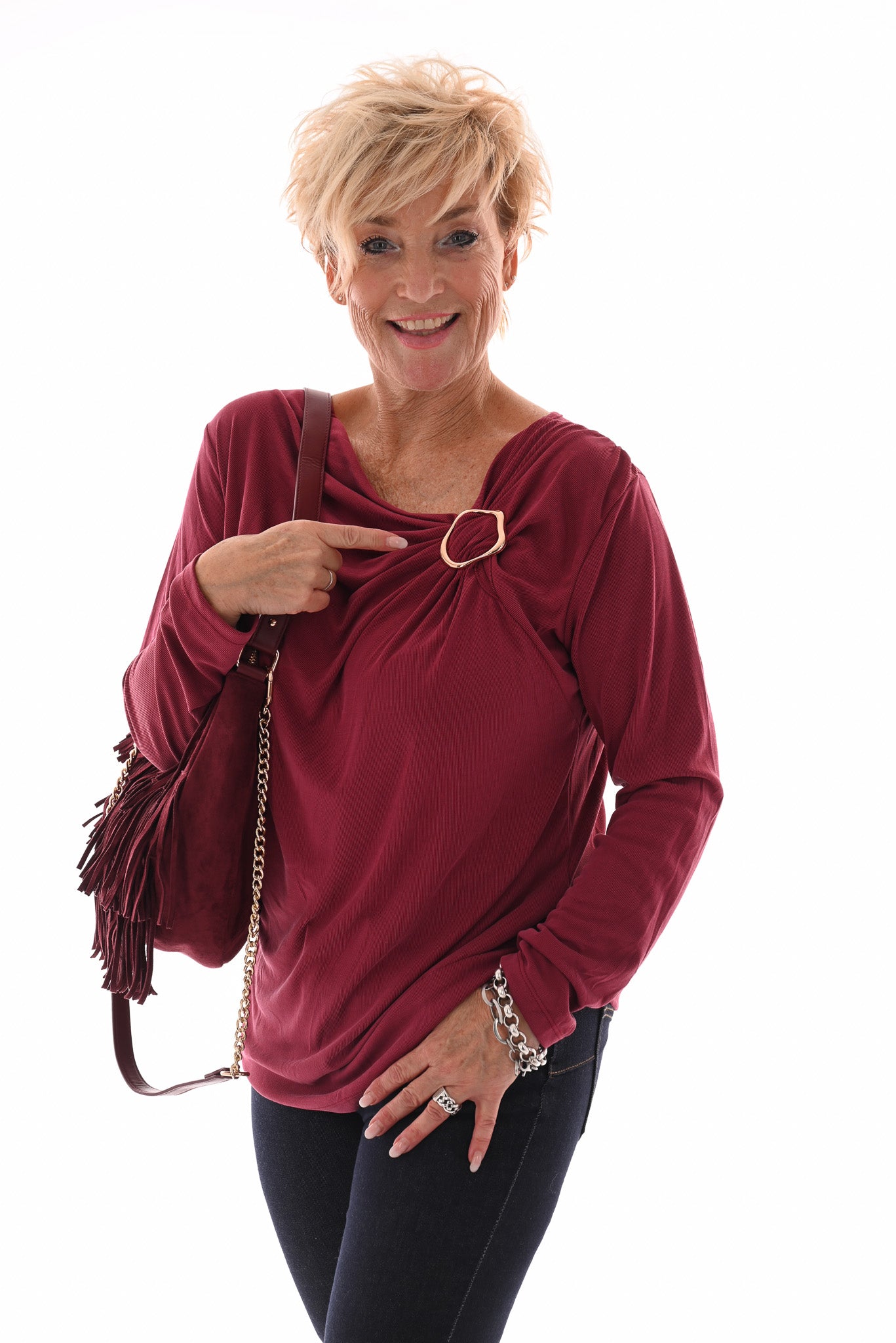 Top rib lange mouwen ring detail mauve