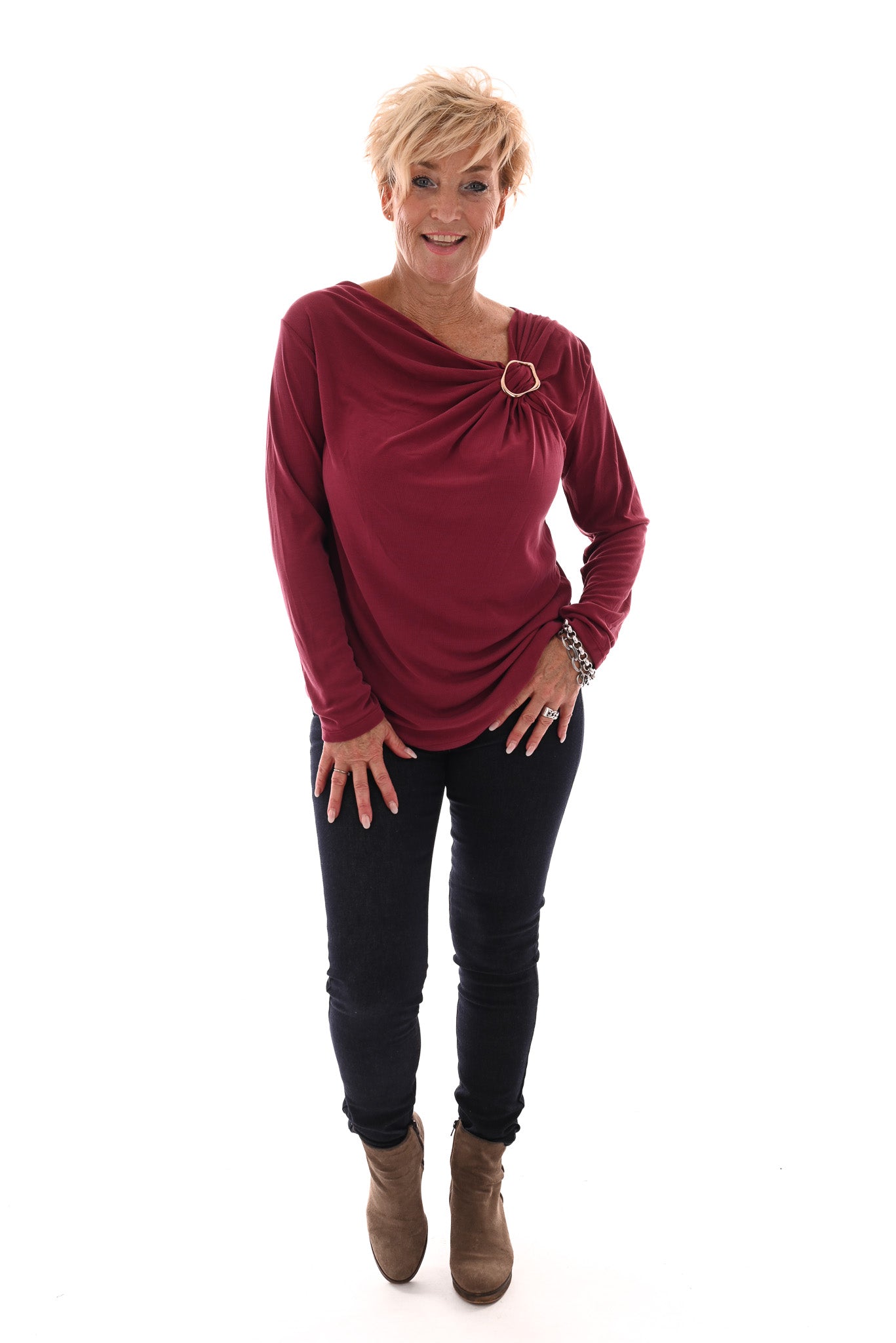 Top rib lange mouwen ring detail mauve