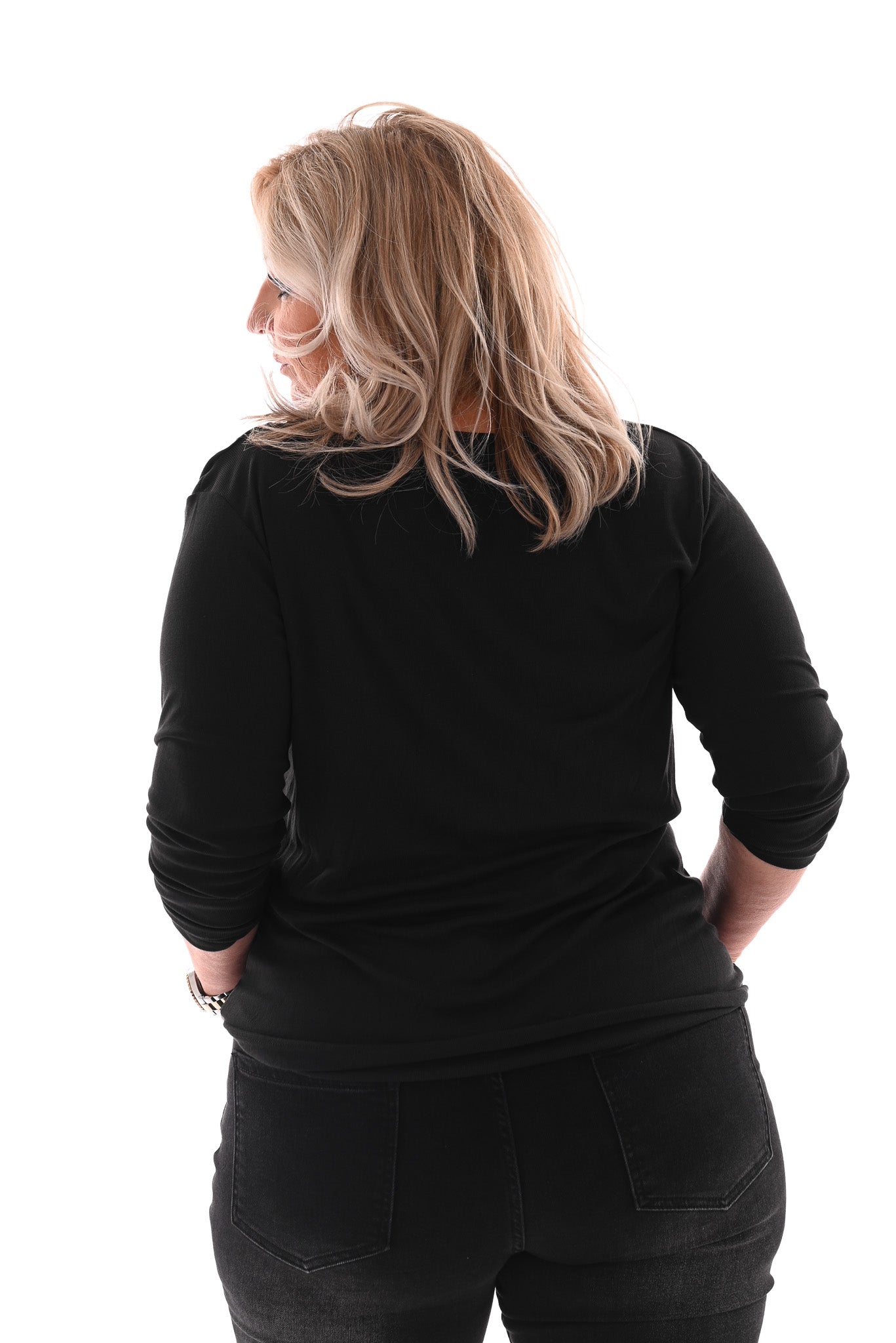 Top rib lange mouwen ring detail zwart